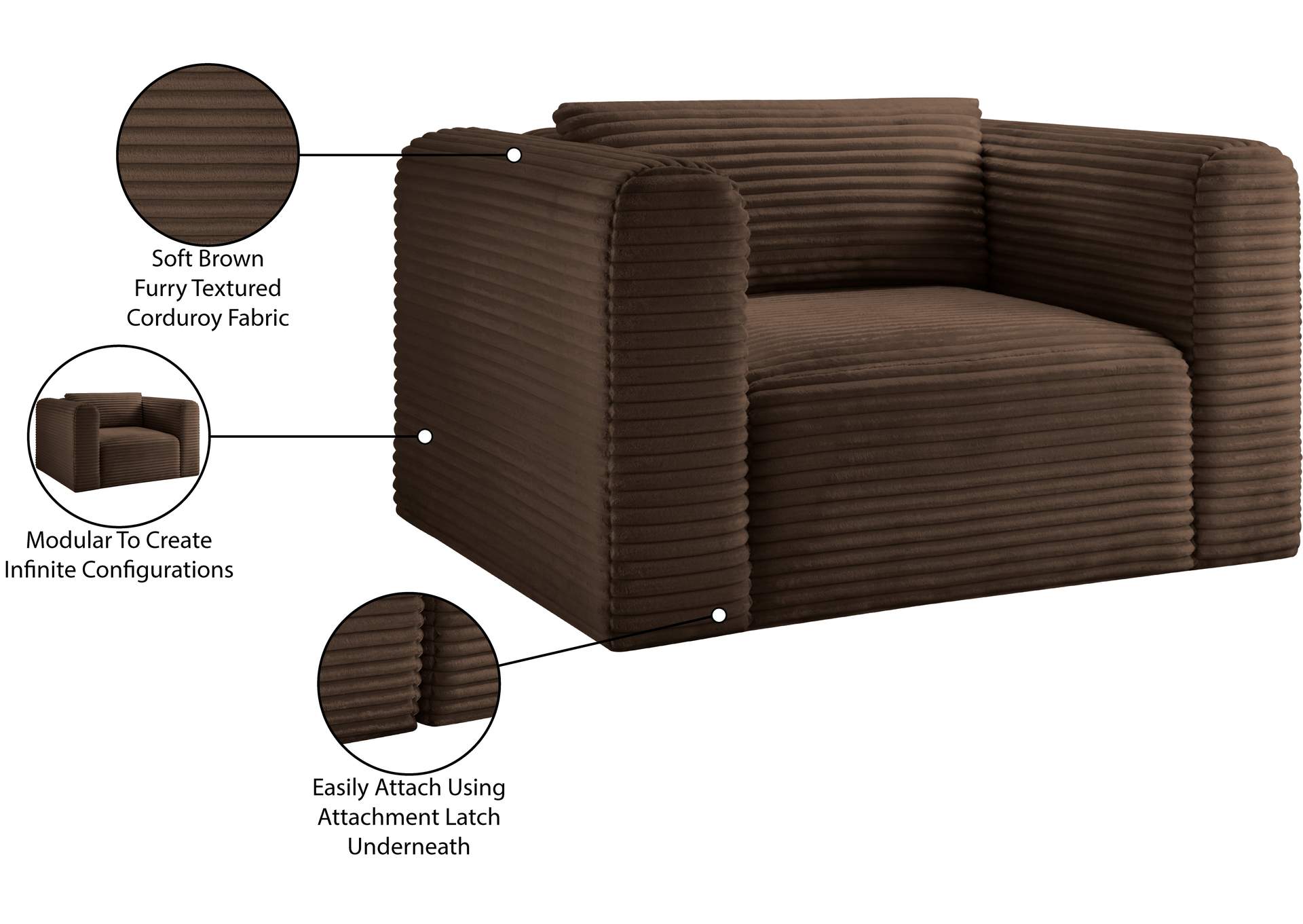 Shaggy Brown Corduroy Performance Fabric Arm Chair image 11