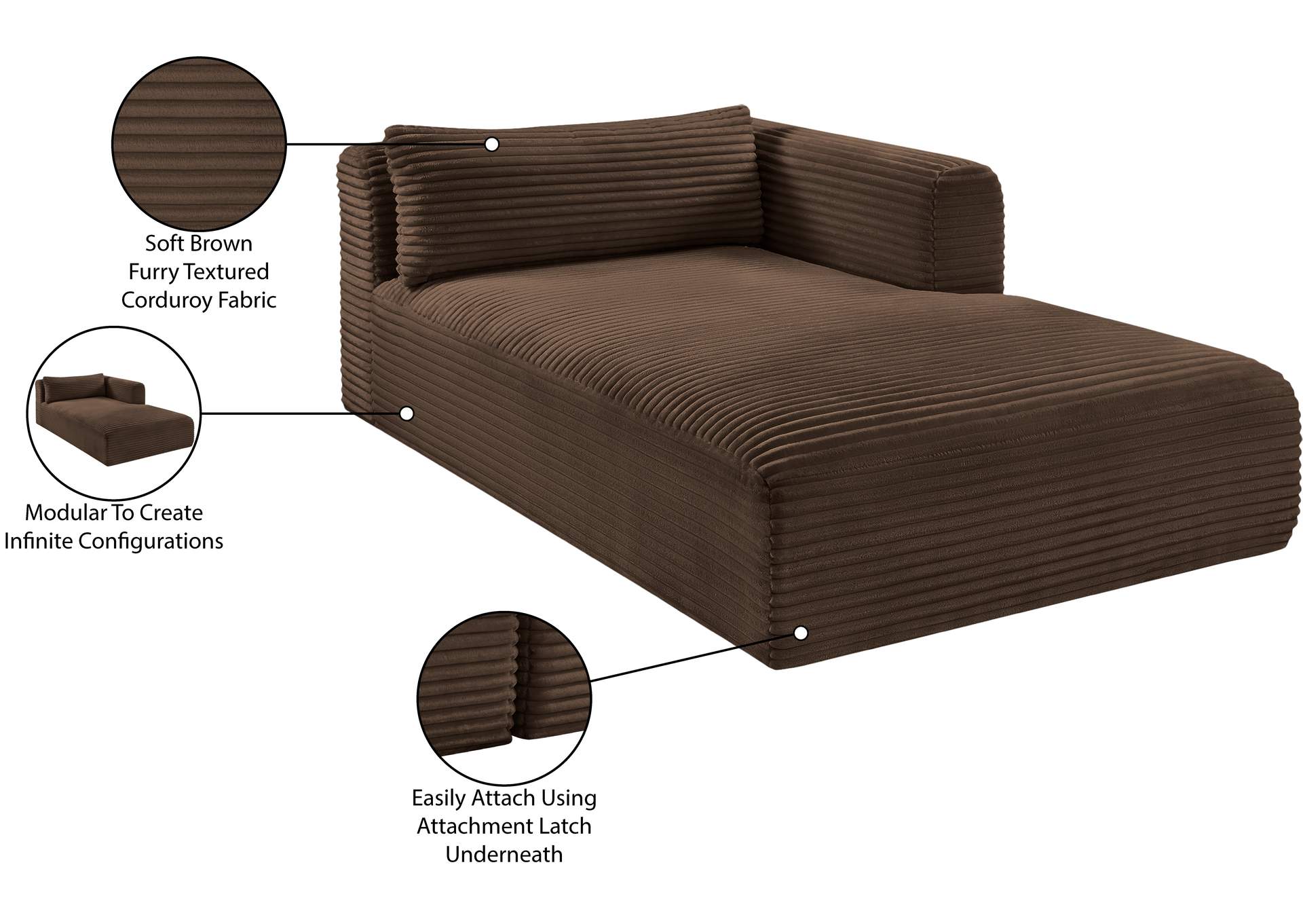 Shaggy Brown Corduroy Performance Fabric Chaise image 13