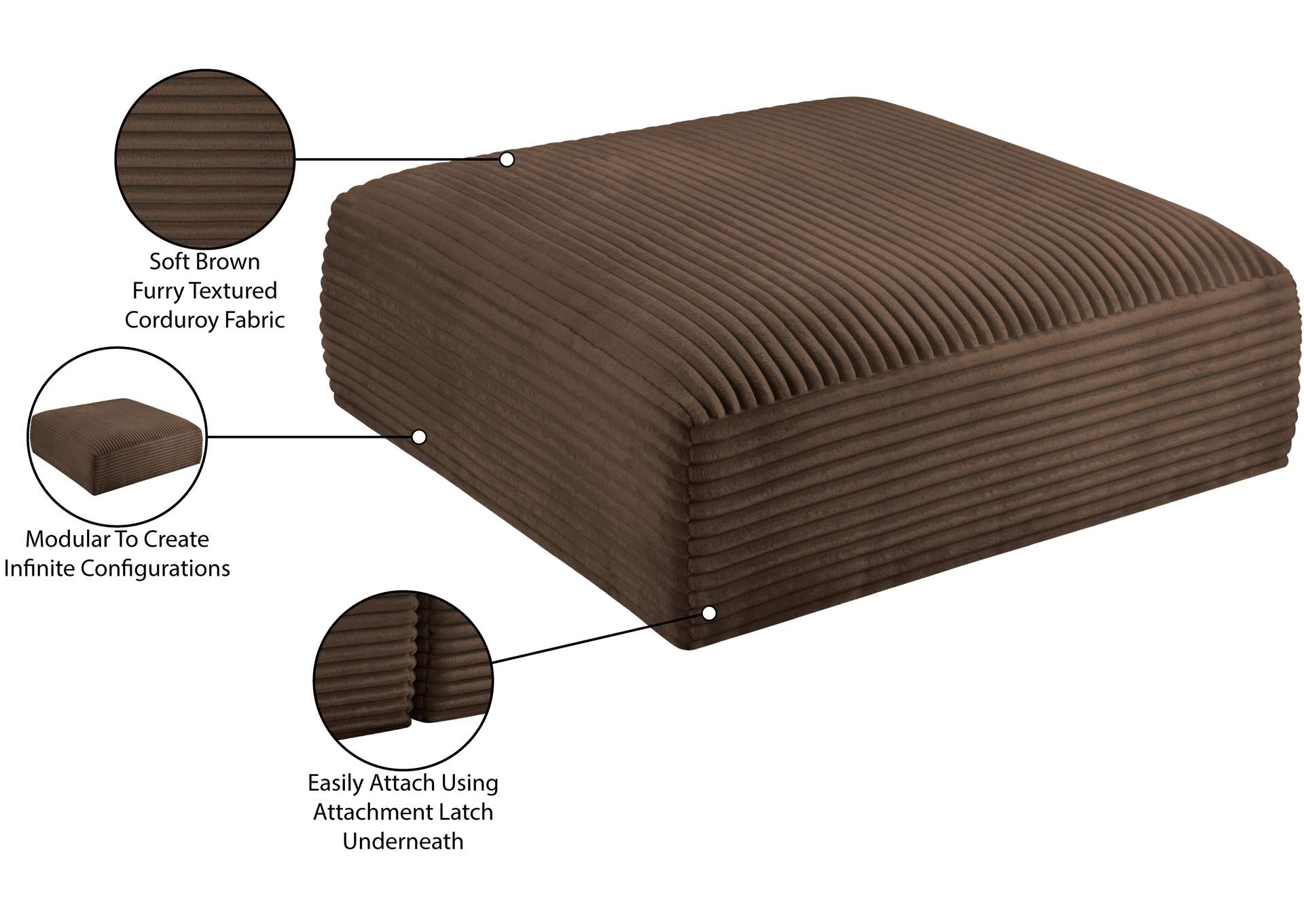 Shaggy Brown Corduroy Performance Fabric Ottoman