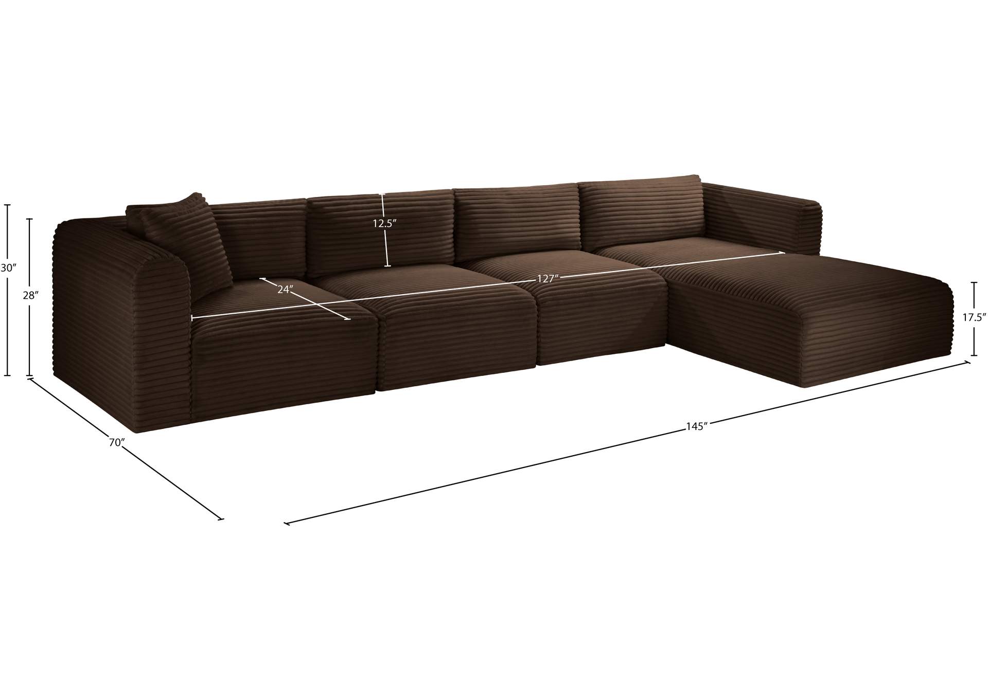 Shaggy Brown Corduroy Performance Fabric Modular Sectional image 13
