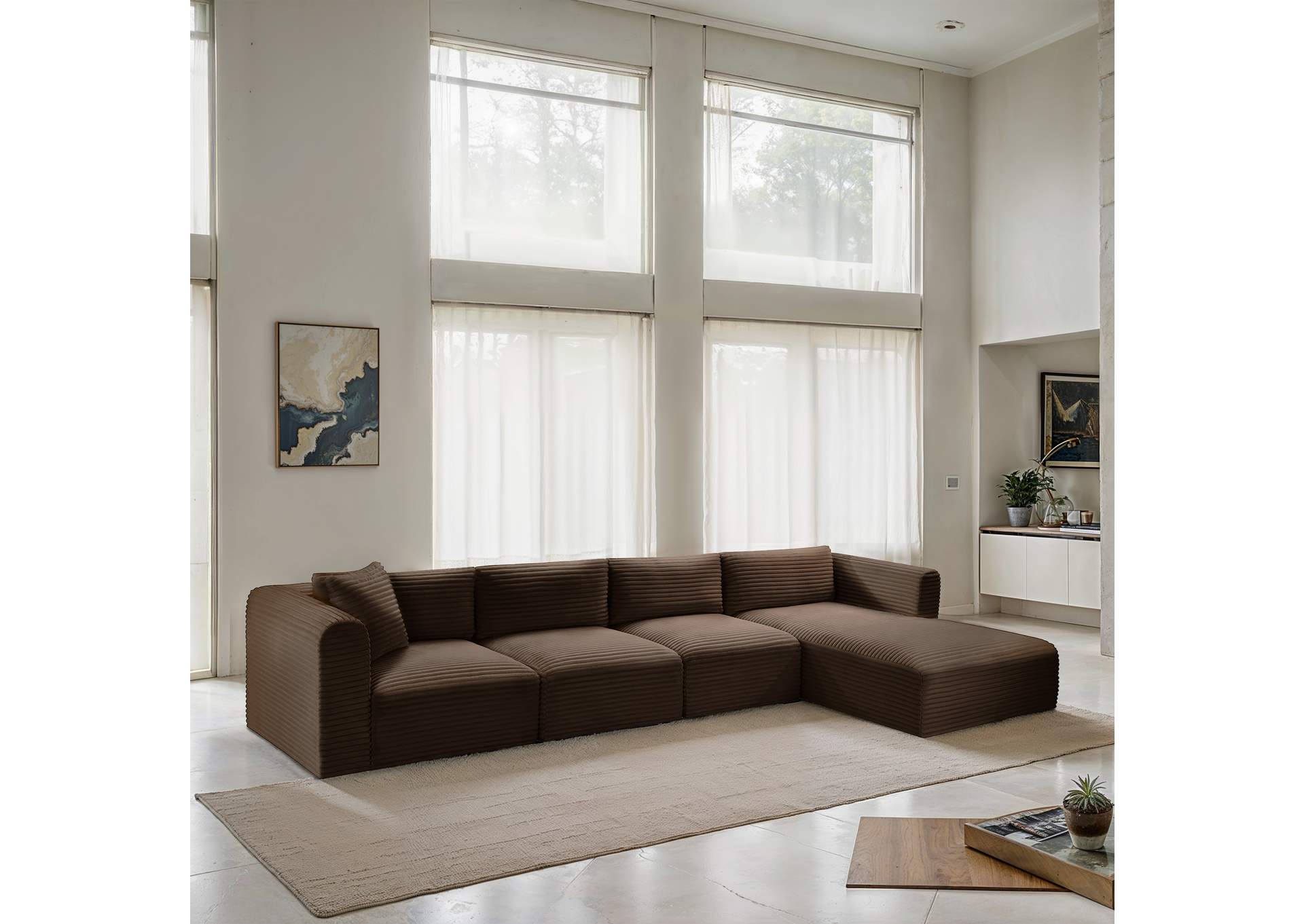 Shaggy Brown Corduroy Performance Fabric Modular Sectional image 3