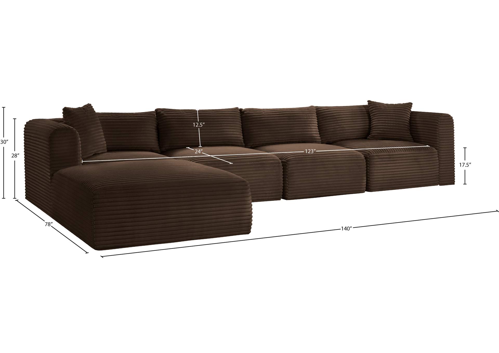 Shaggy Brown Corduroy Performance Fabric Modular Sectional image 13