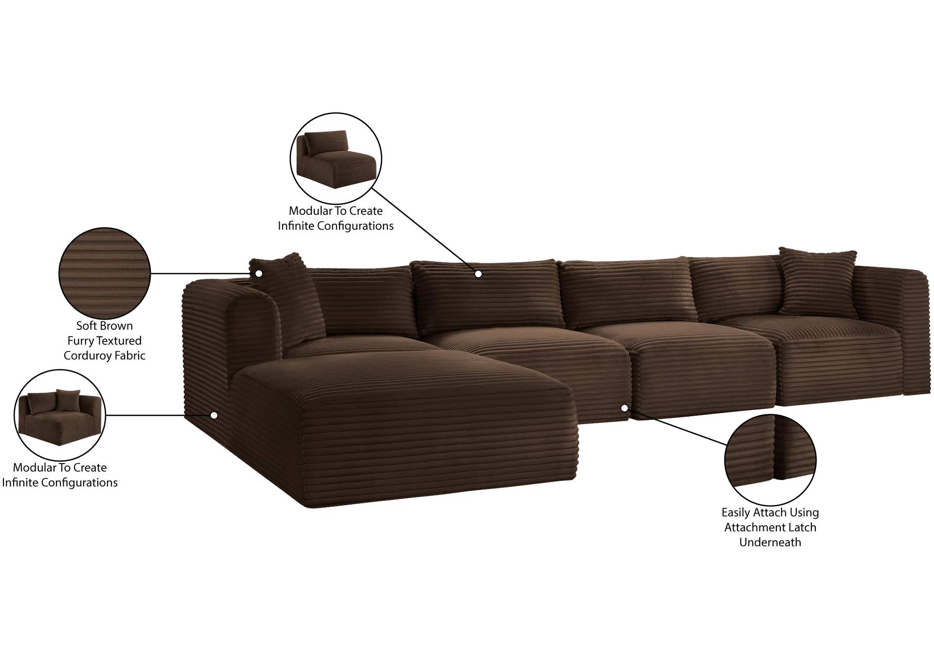 Shaggy Brown Corduroy Performance Fabric Modular Sectional image 14