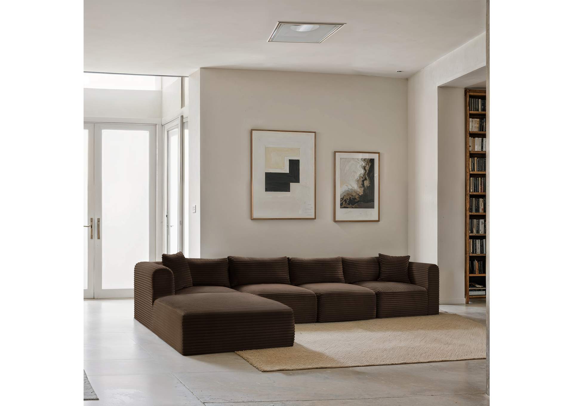 Shaggy Brown Corduroy Performance Fabric Modular Sectional image 3