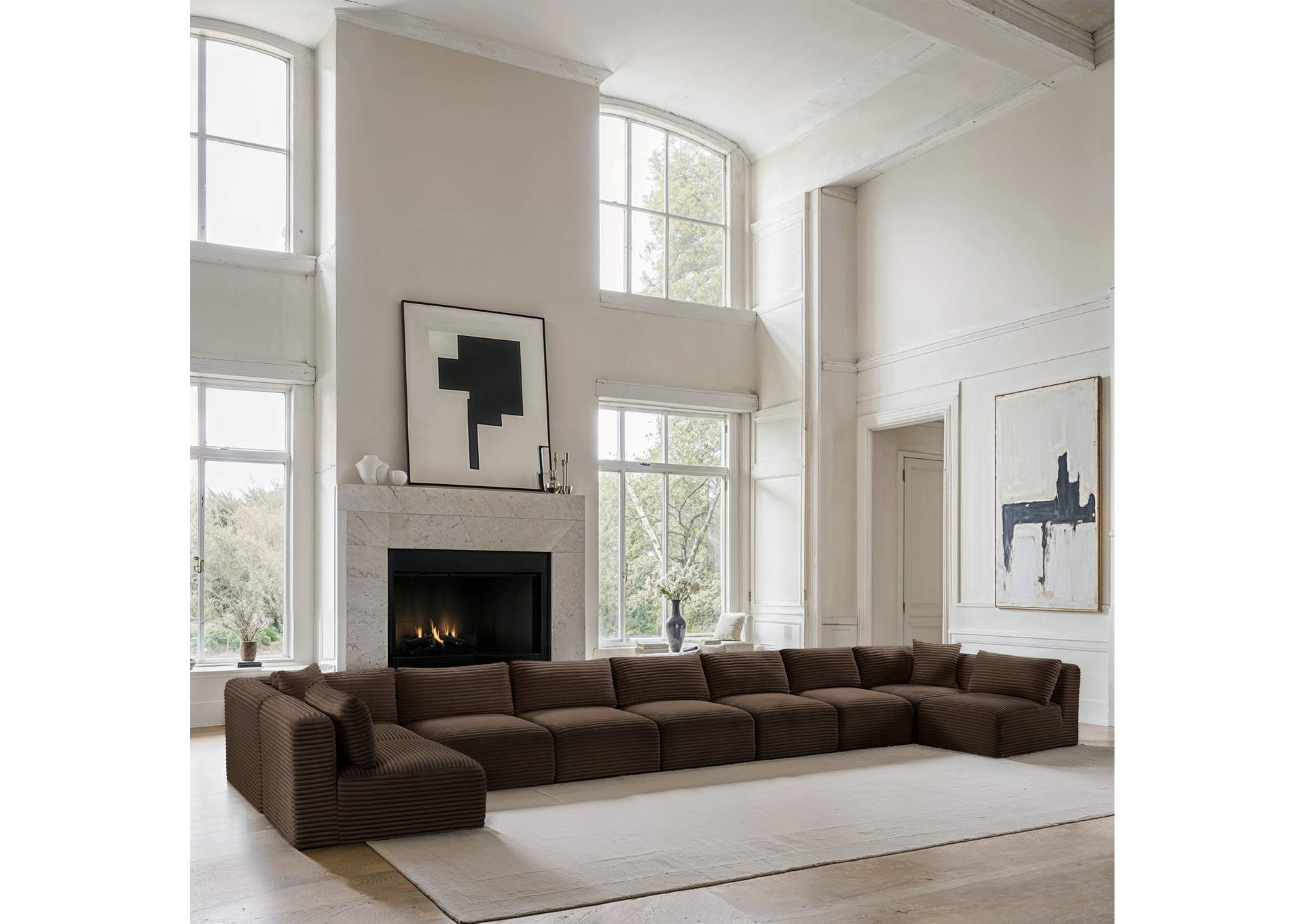 Shaggy Brown Corduroy Performance Fabric Modular Sectional