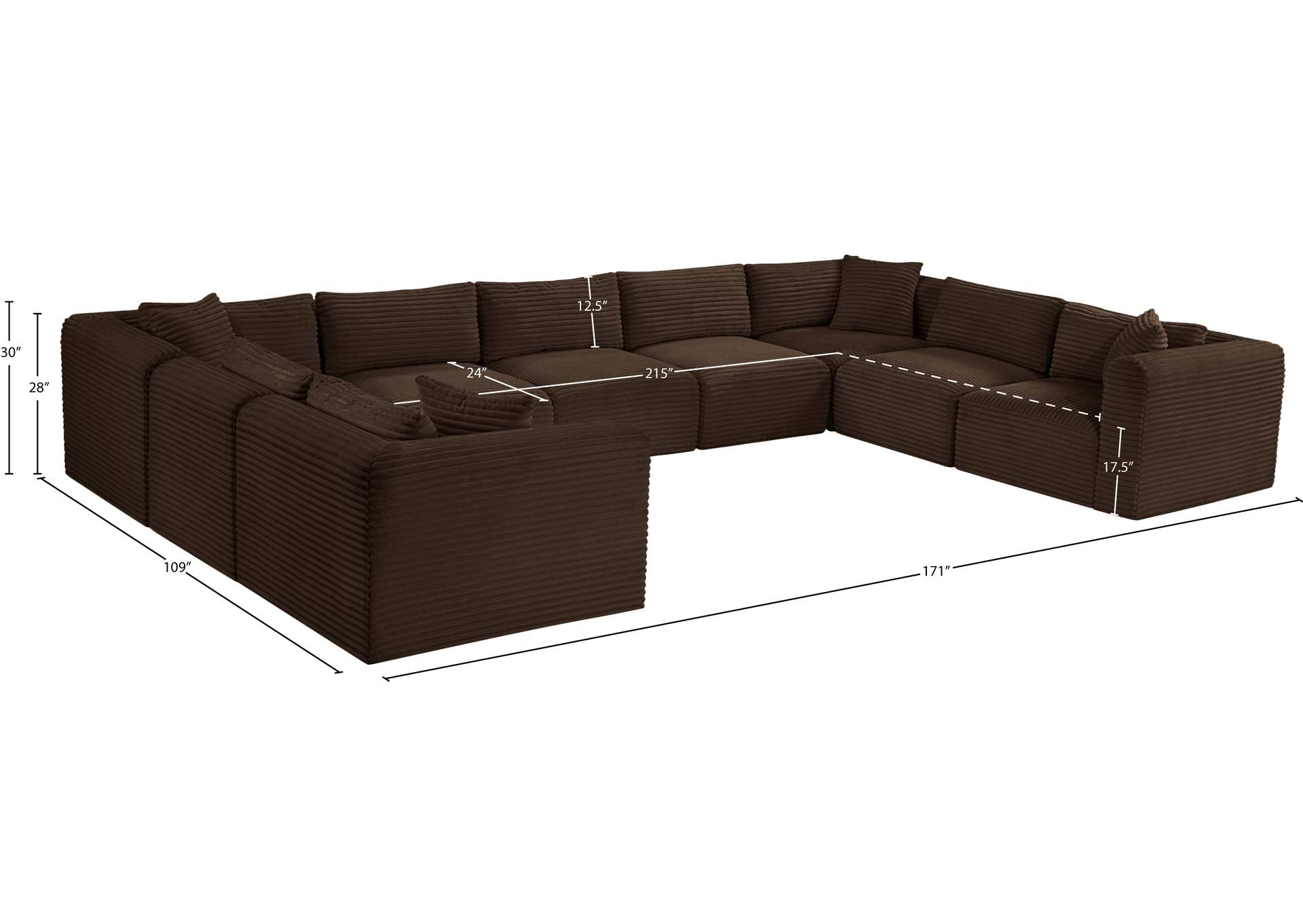 Shaggy Brown Corduroy Performance Fabric Modular Sectional image 13
