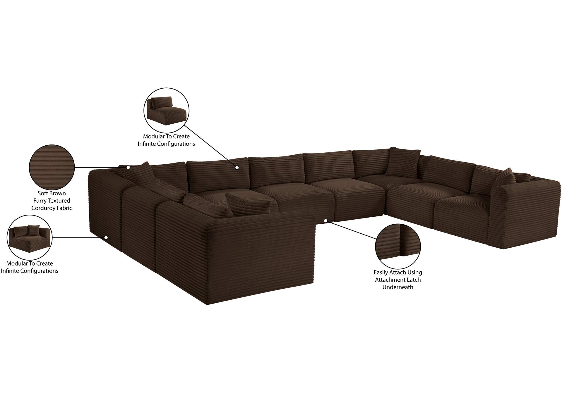 Shaggy Brown Corduroy Performance Fabric Modular Sectional image 14