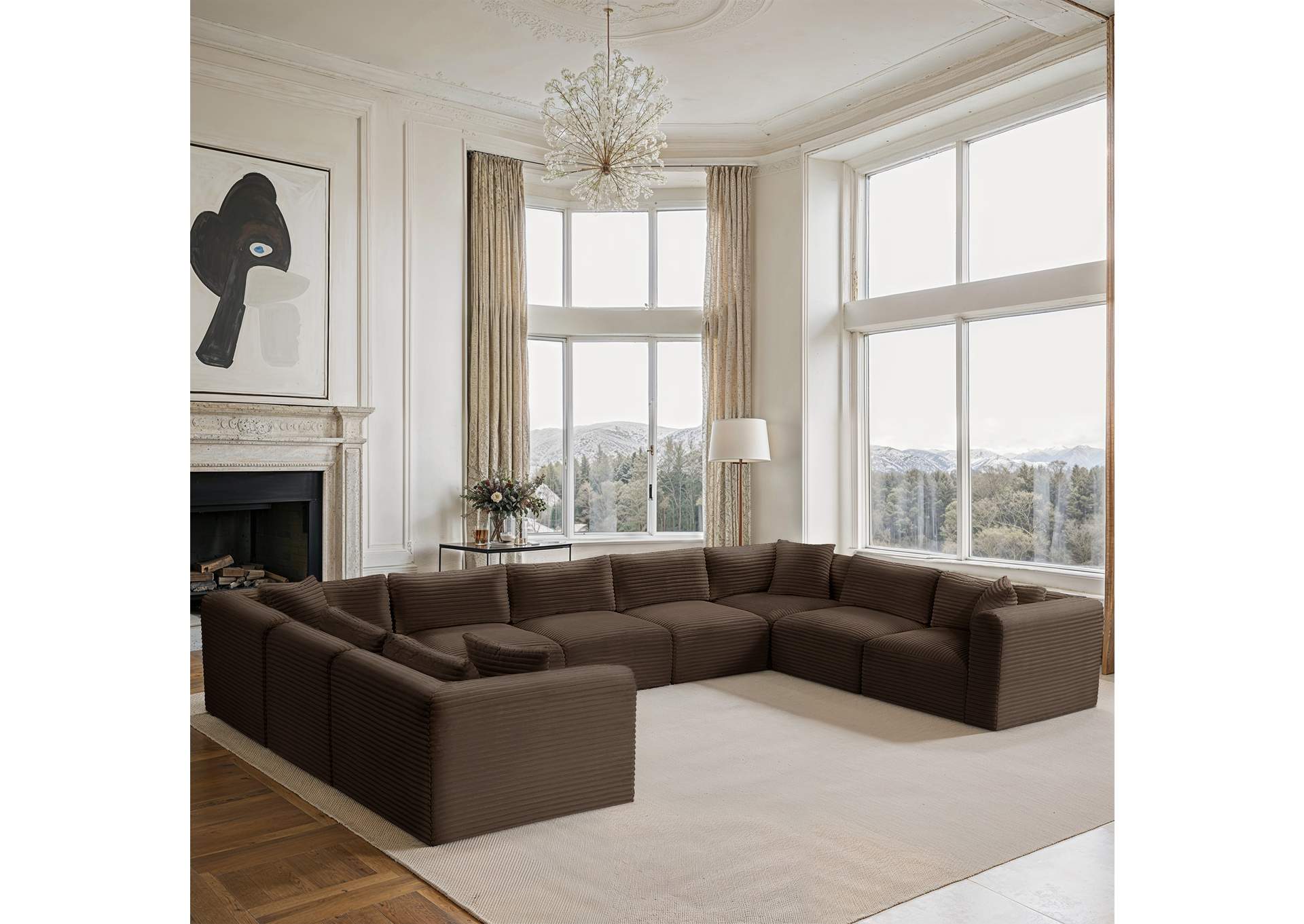 Shaggy Brown Corduroy Performance Fabric Modular Sectional image 3