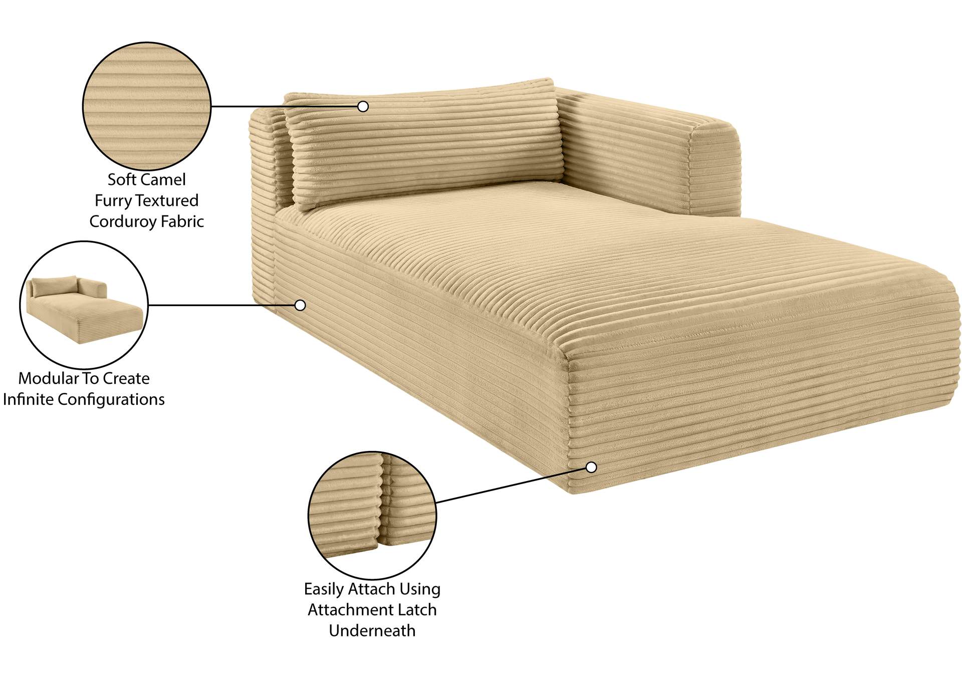 Shaggy Camel Corduroy Performance Fabric Chaise