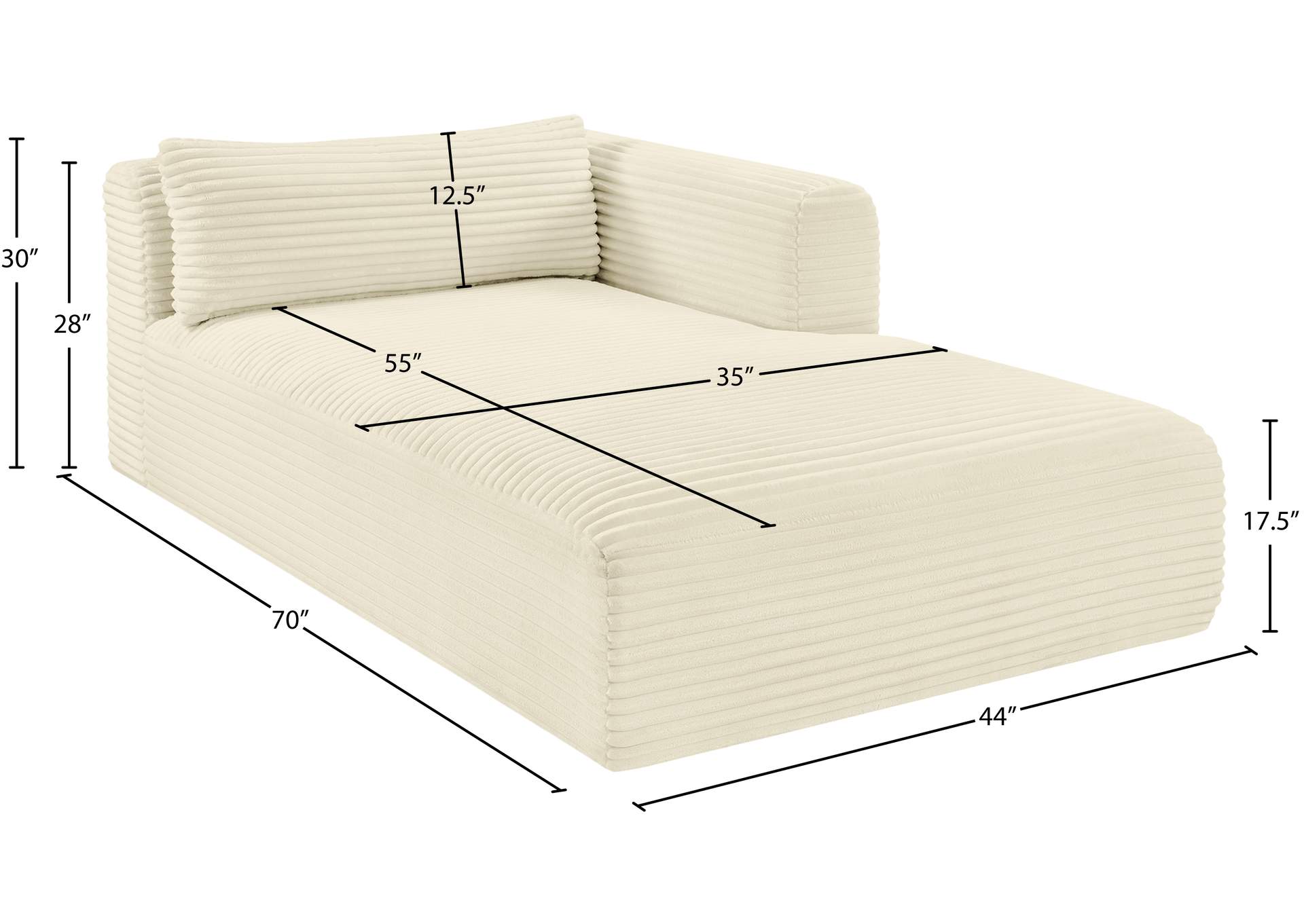 Shaggy Cream Corduroy Performance Fabric Chaise image 12