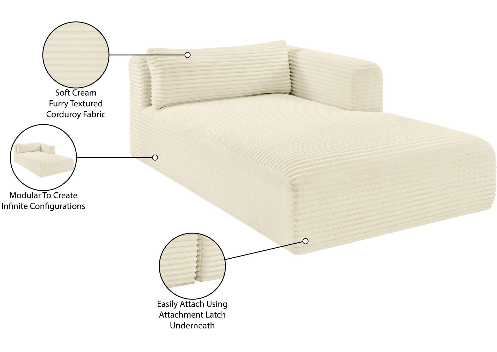 Shaggy Cream Corduroy Performance Fabric Chaise image 13