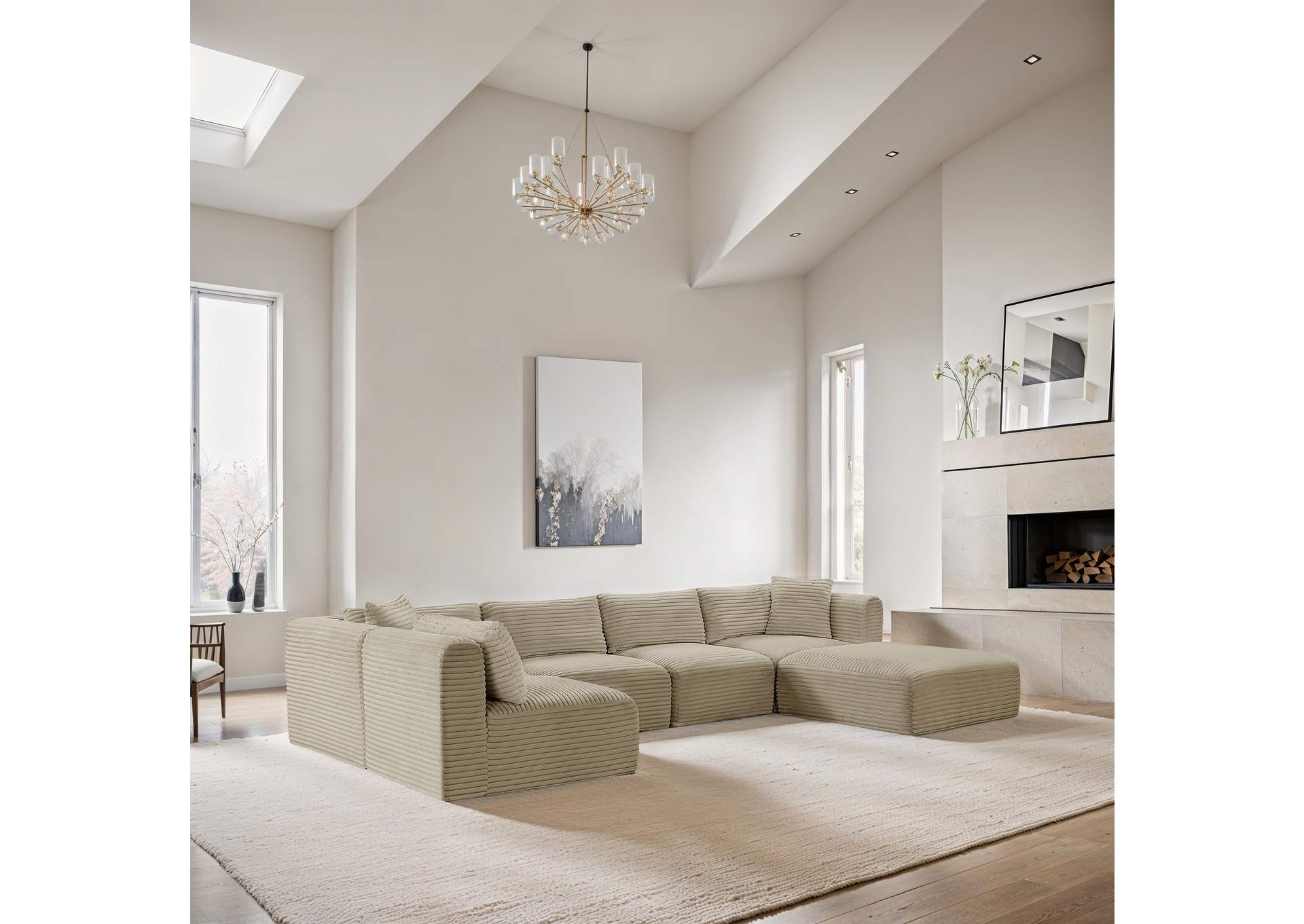 Shaggy Cream Corduroy Performance Fabric Modular Sectional