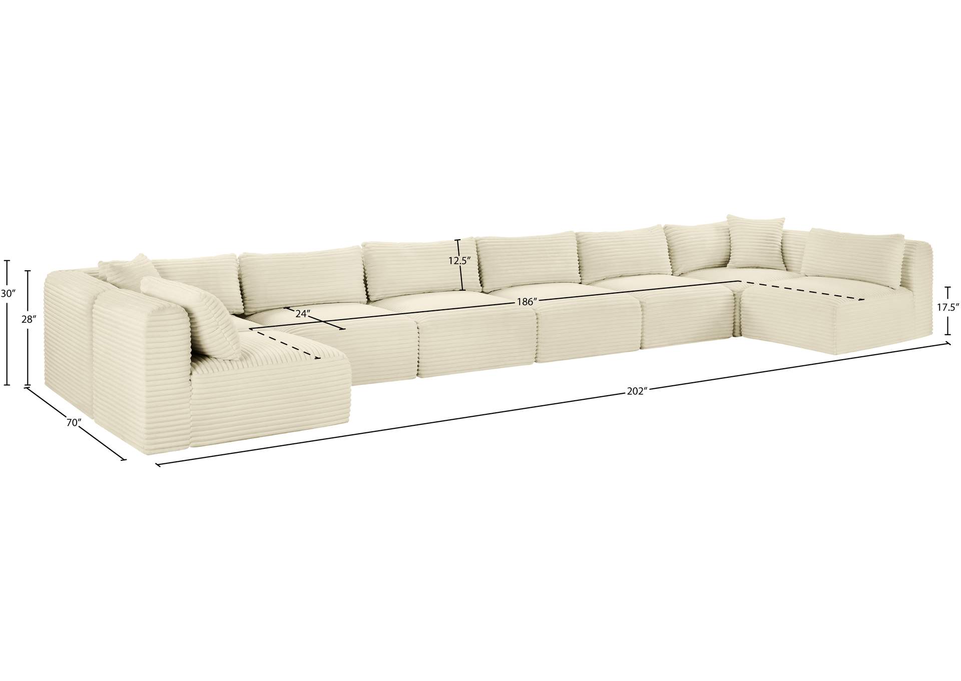 Shaggy Cream Corduroy Performance Fabric Modular Sectional image 13