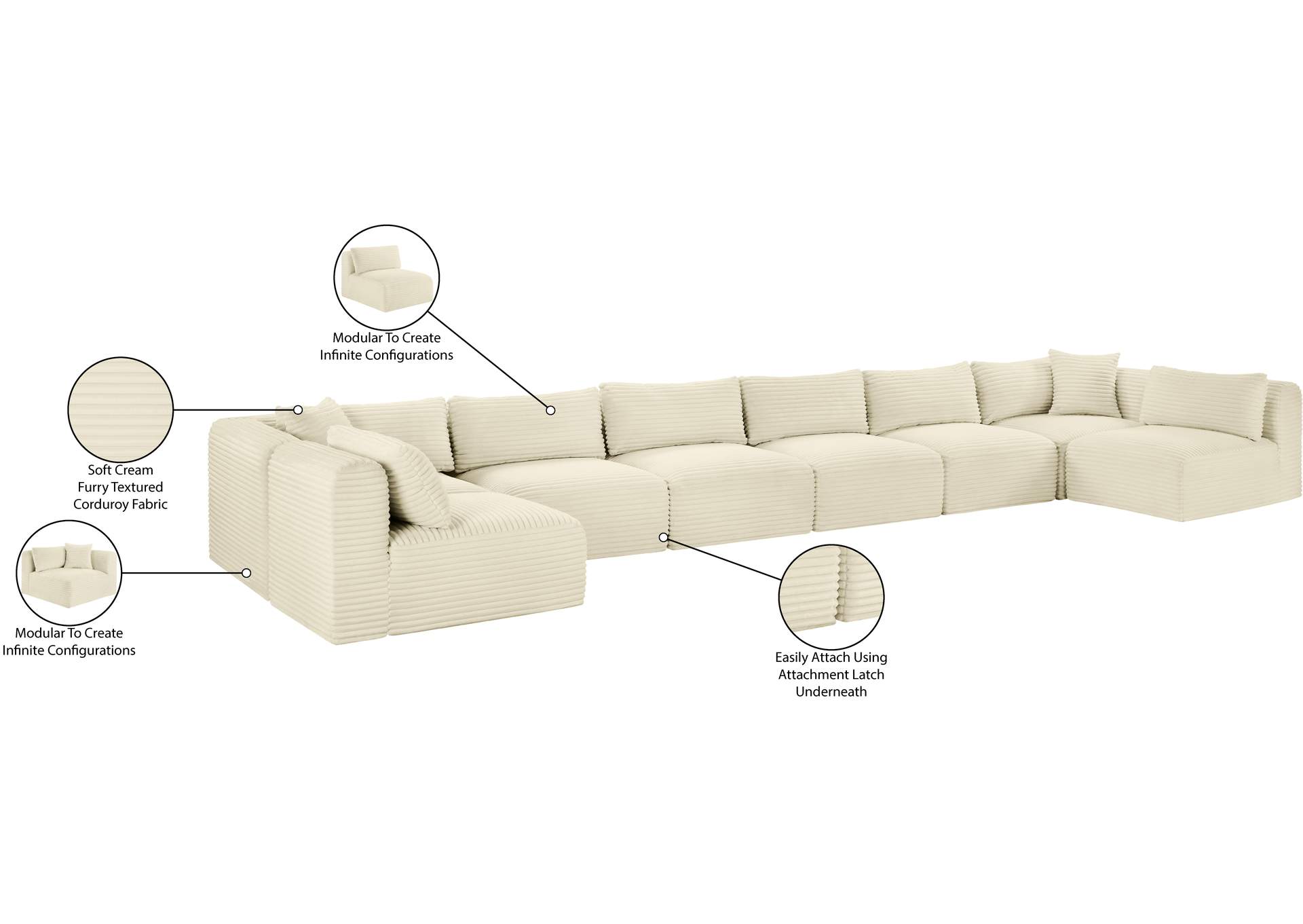 Shaggy Cream Corduroy Performance Fabric Modular Sectional image 14
