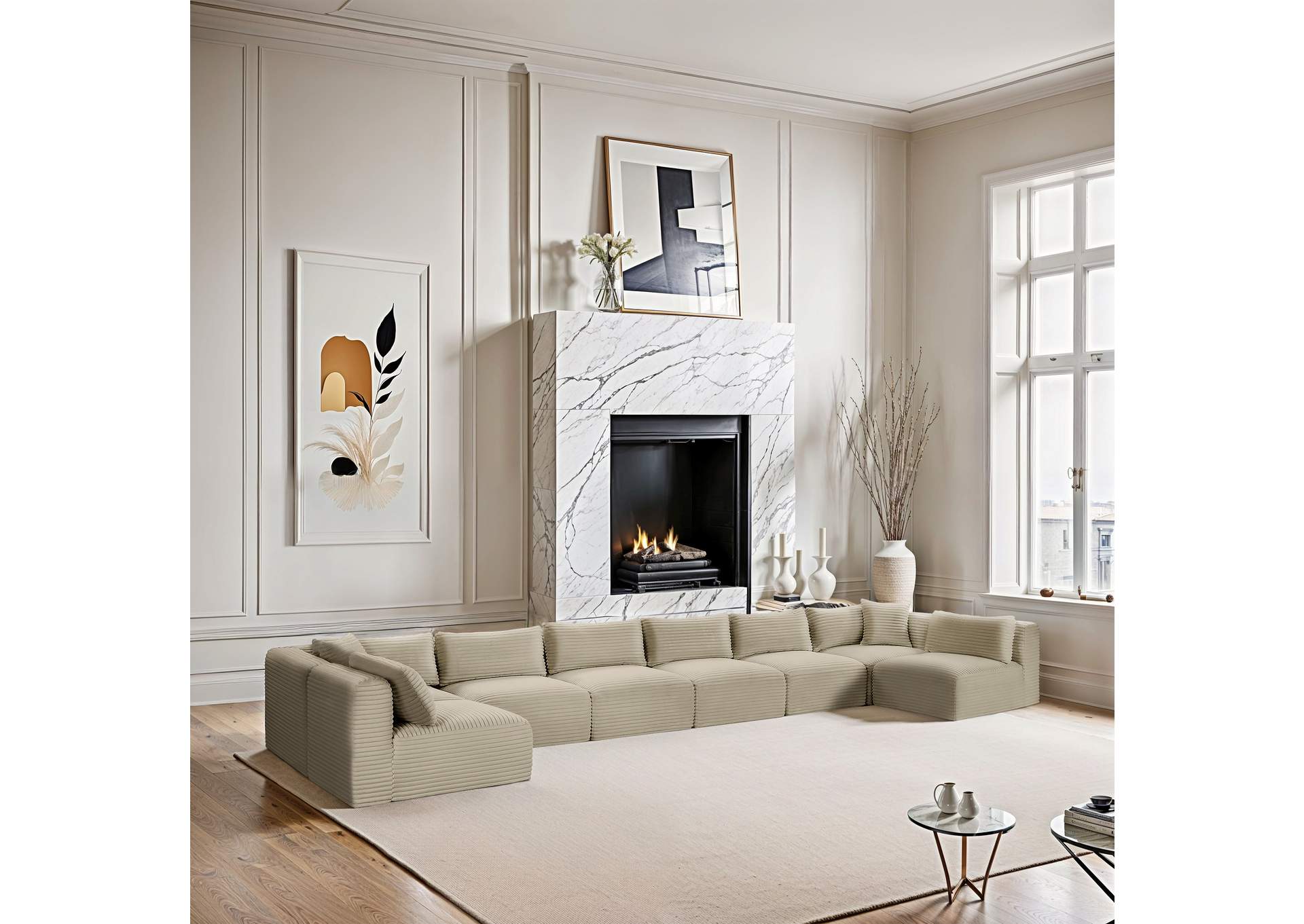 Shaggy Cream Corduroy Performance Fabric Modular Sectional image 3