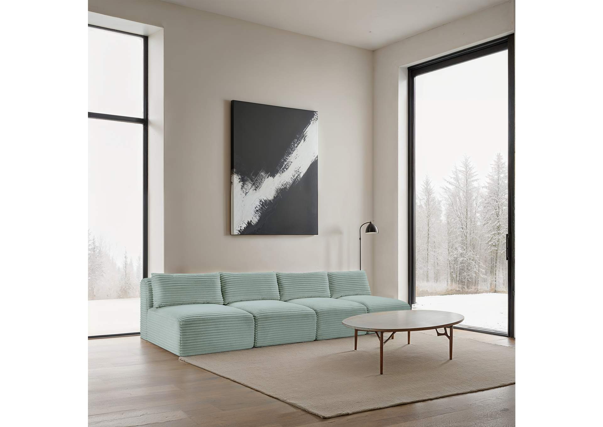 Shaggy Mint Corduroy Performance Fabric Modular Sofa image 3