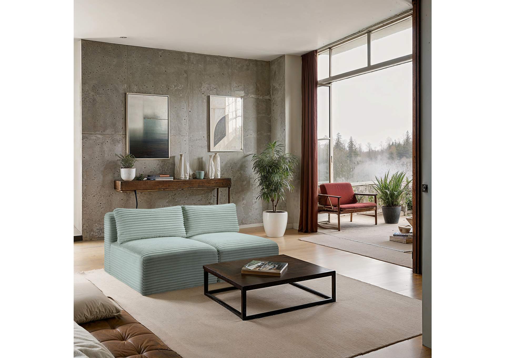 Shaggy Mint Corduroy Performance Fabric Modular Sofa