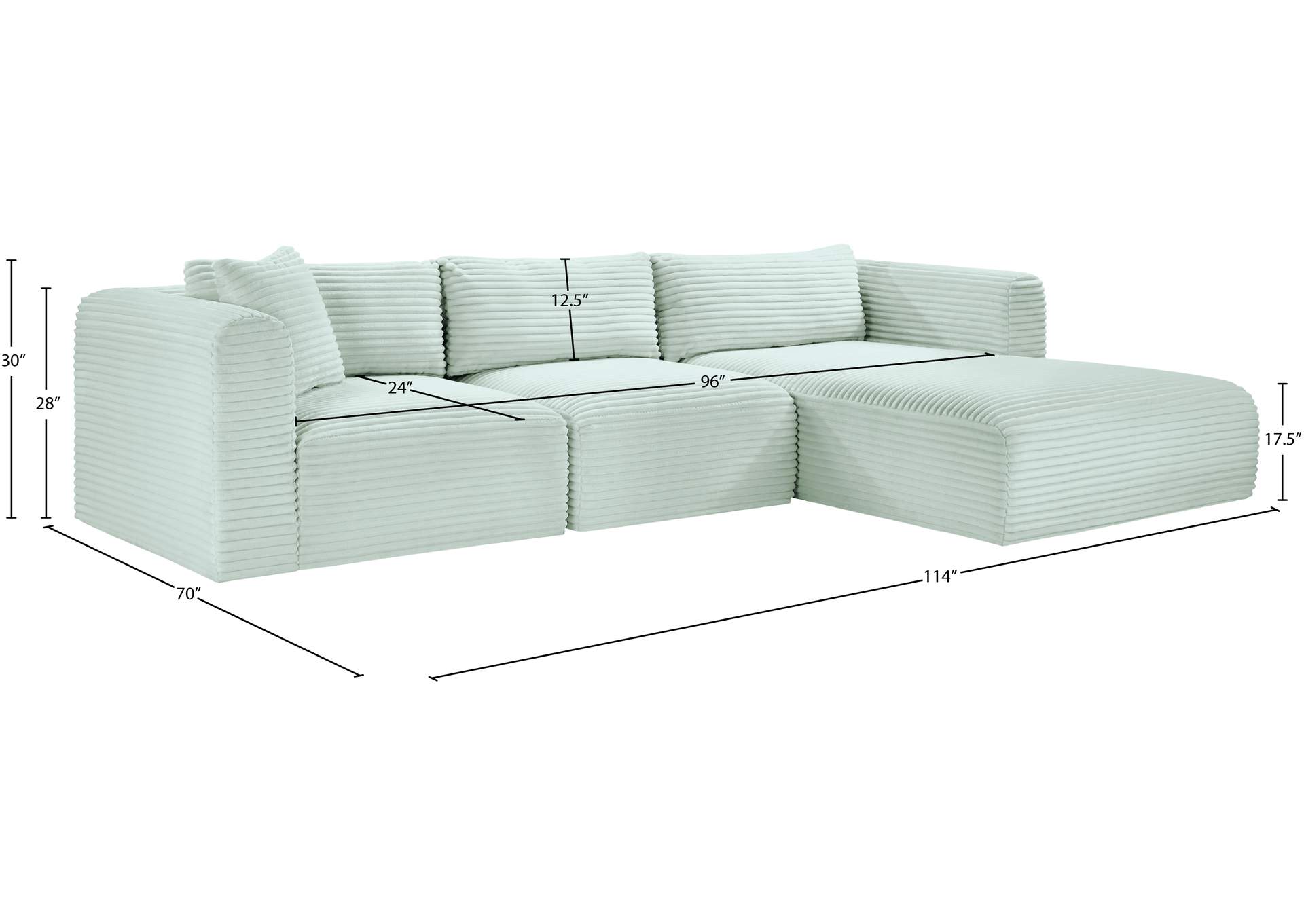 Shaggy Mint Corduroy Performance Fabric Modular Sectional