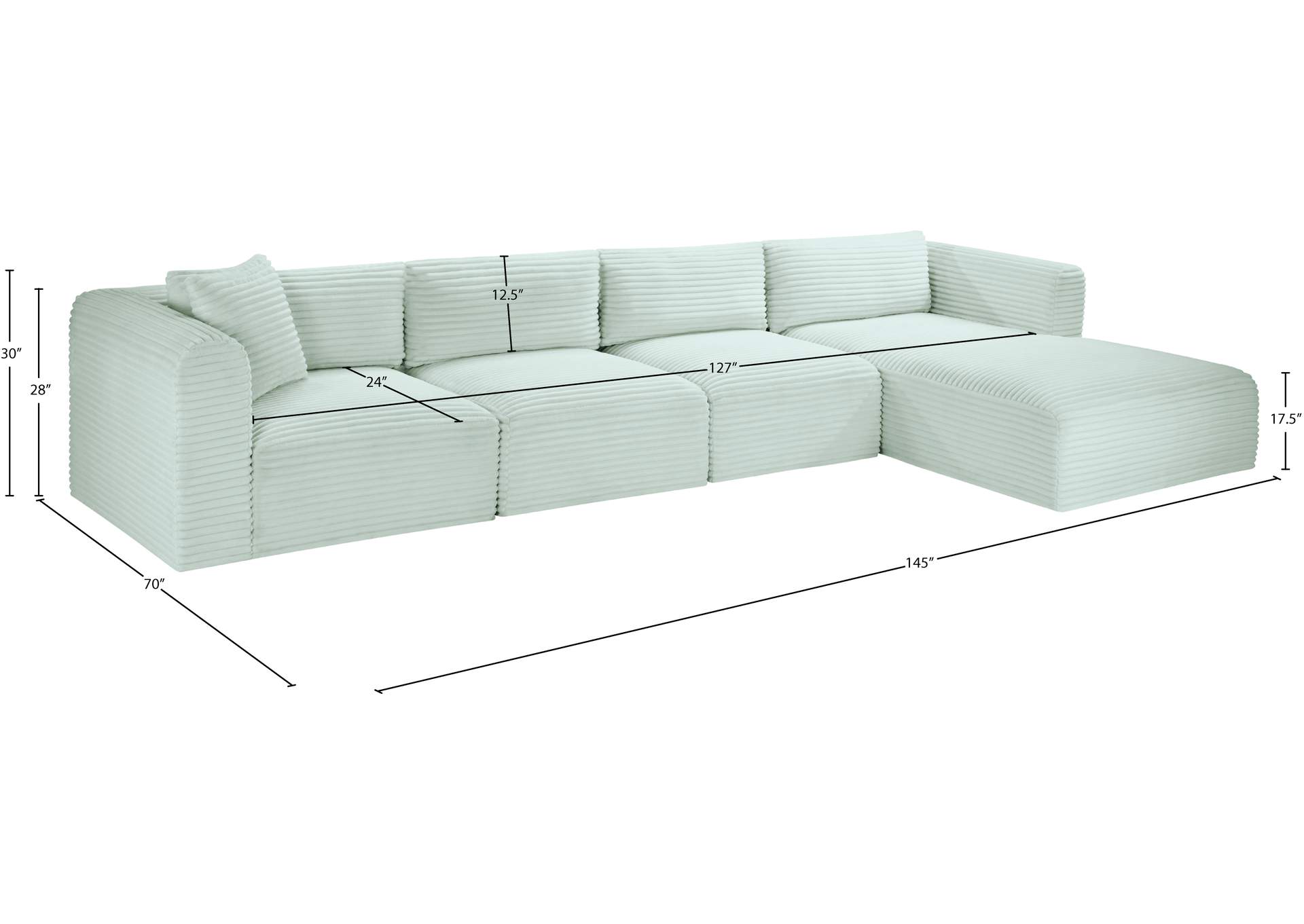 Shaggy Mint Corduroy Performance Fabric Modular Sectional image 13