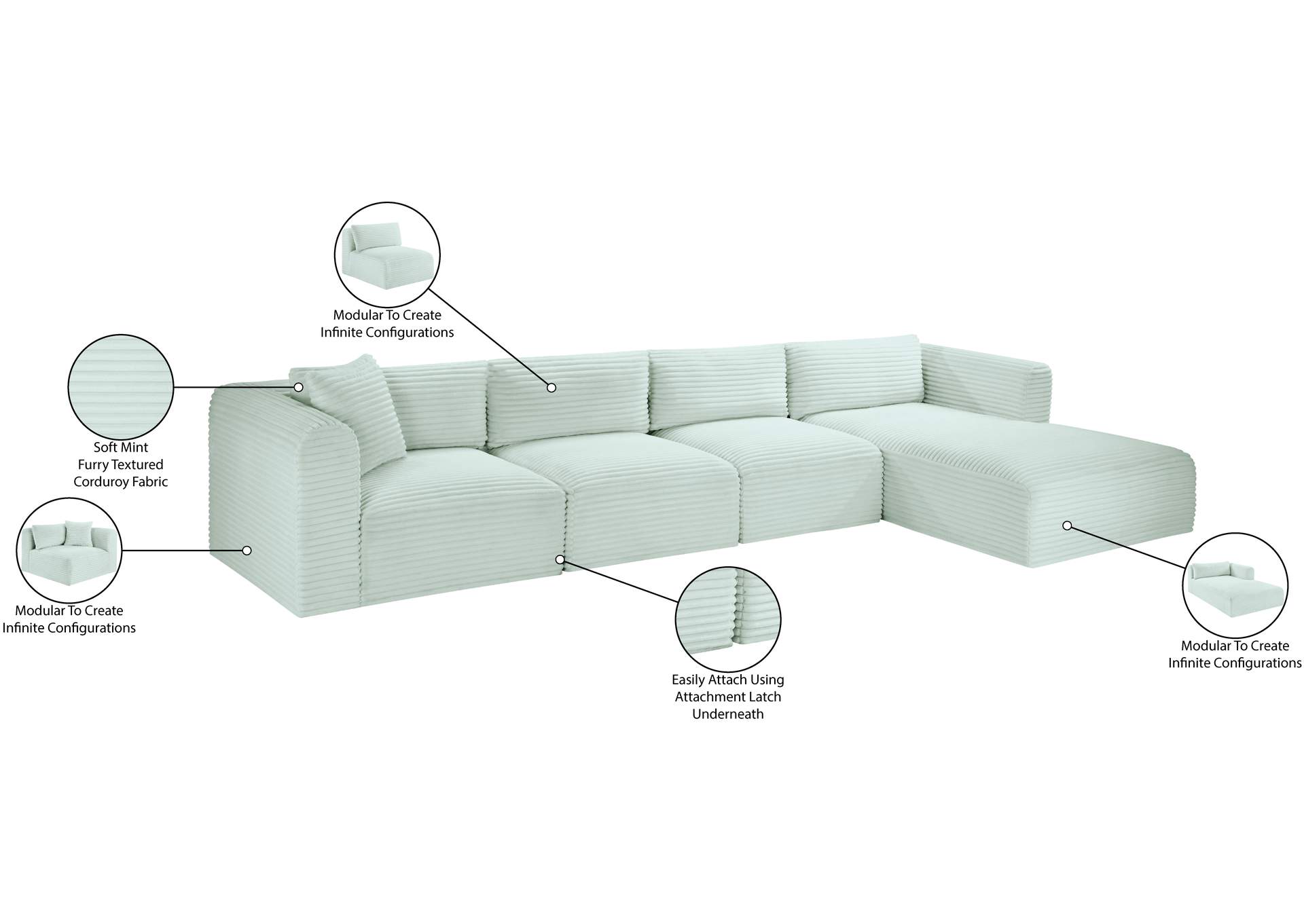 Shaggy Mint Corduroy Performance Fabric Modular Sectional image 14
