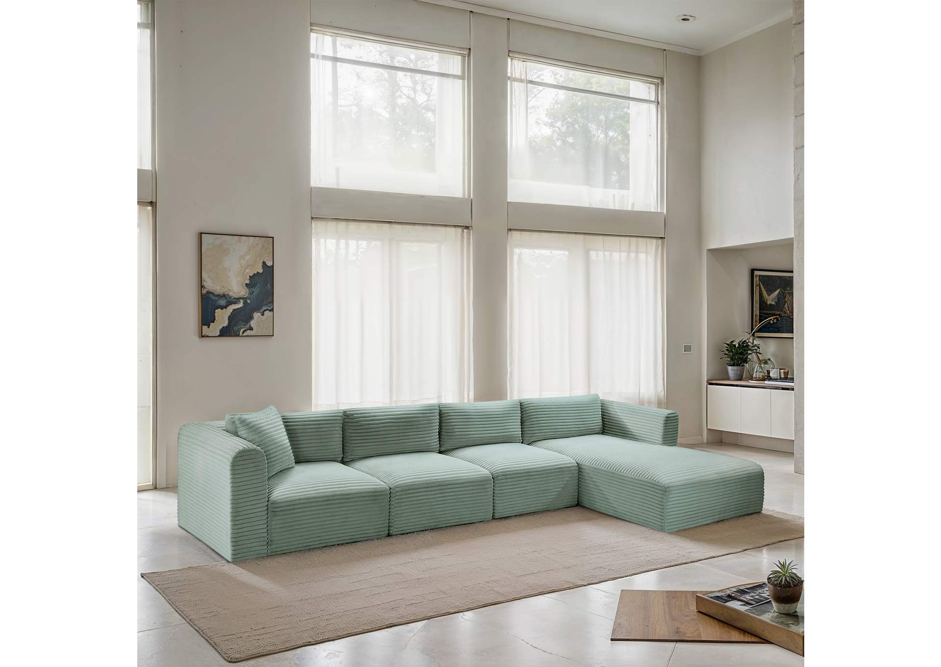 Shaggy Mint Corduroy Performance Fabric Modular Sectional image 3