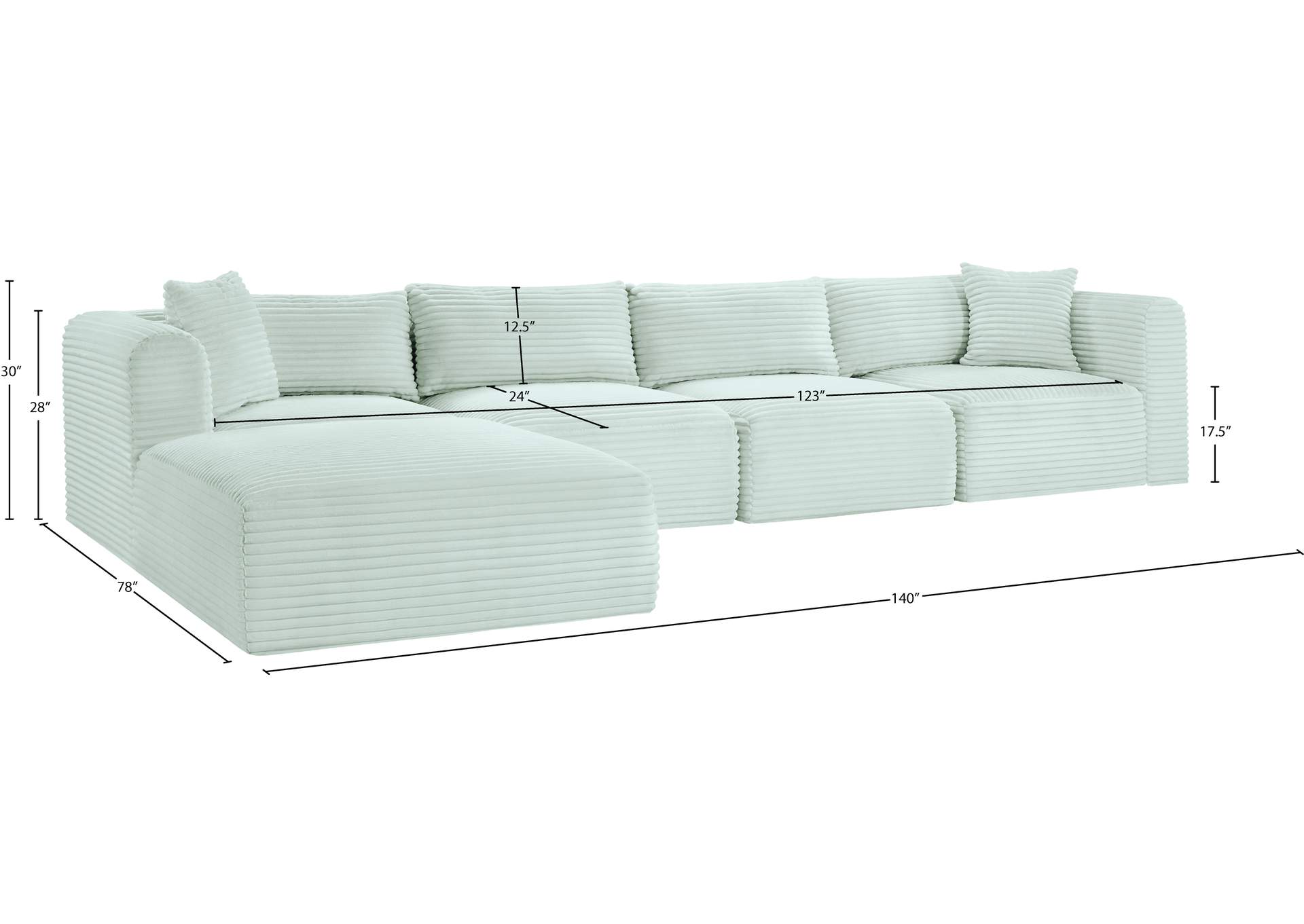 Shaggy Mint Corduroy Performance Fabric Modular Sectional image 13