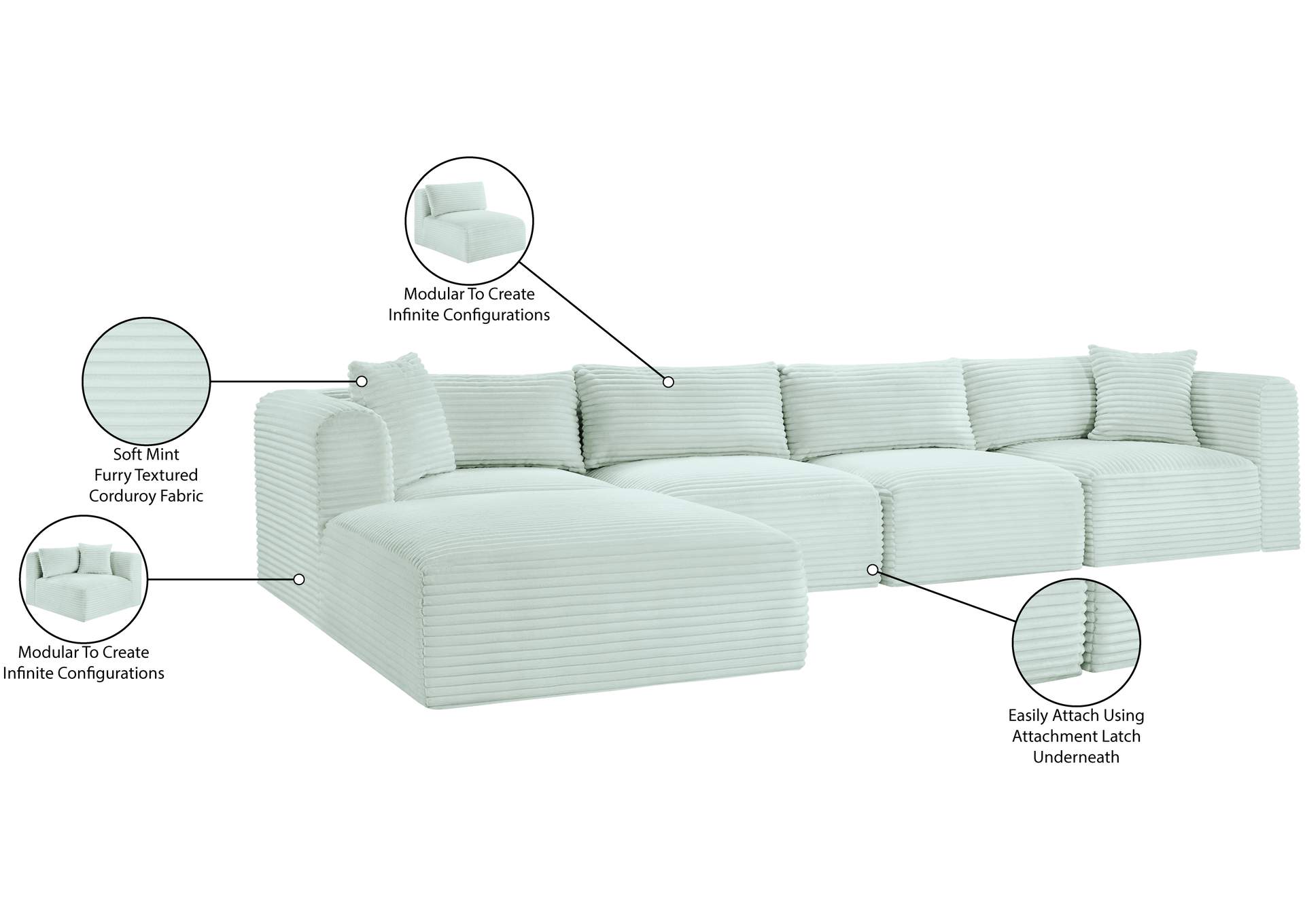 Shaggy Mint Corduroy Performance Fabric Modular Sectional image 14