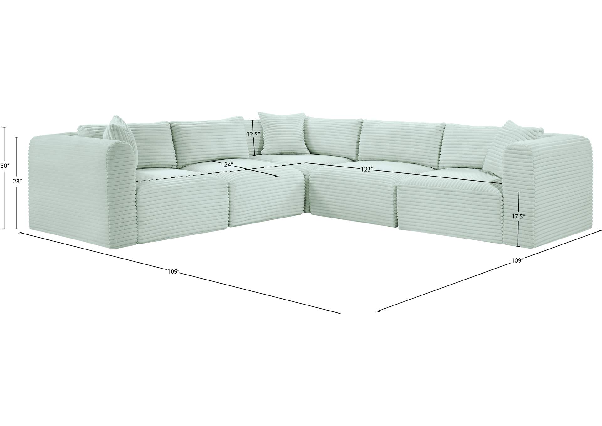 Shaggy Mint Corduroy Performance Fabric Modular Sectional image 12