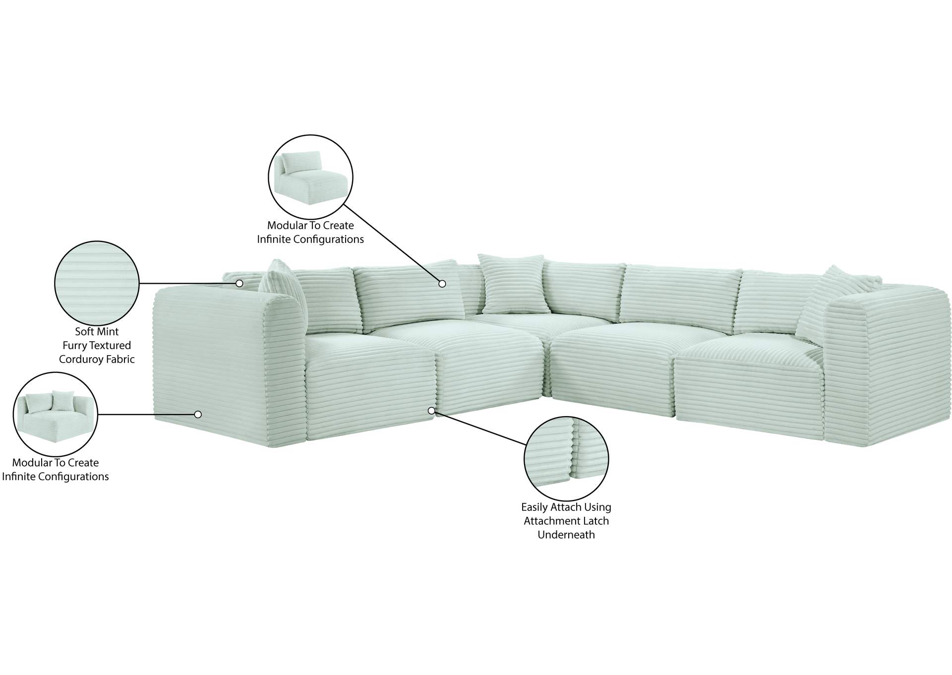 Shaggy Mint Corduroy Performance Fabric Modular Sectional image 13