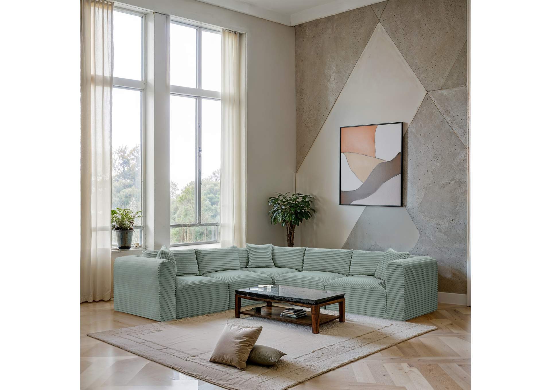 Shaggy Mint Corduroy Performance Fabric Modular Sectional image 3