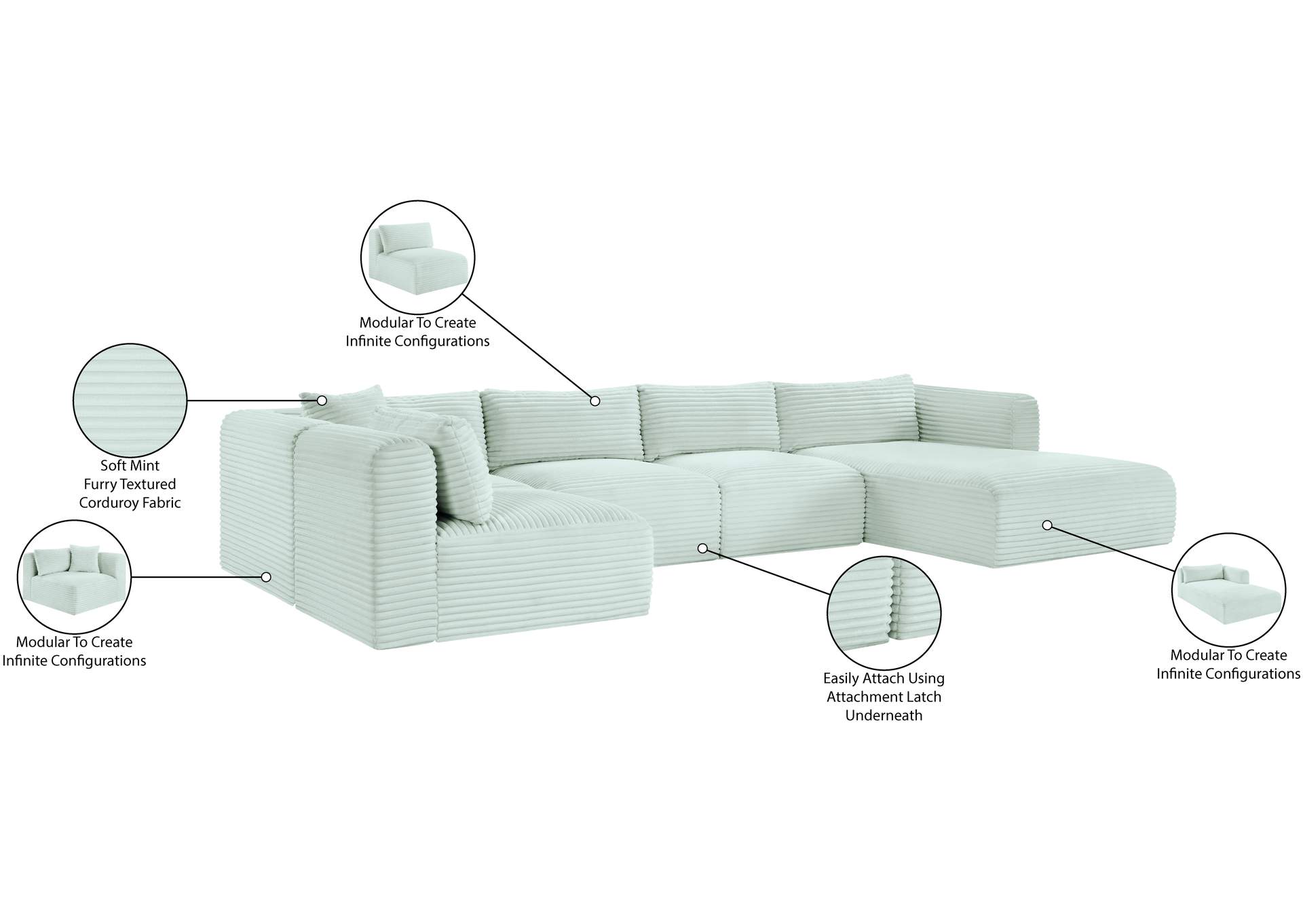 Shaggy Mint Corduroy Performance Fabric Modular Sectional image 14