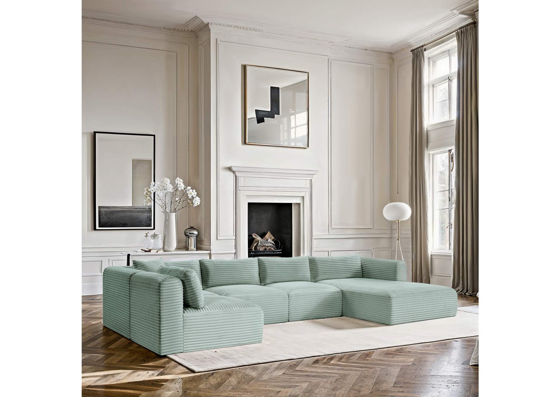 Shaggy Mint Corduroy Performance Fabric Modular Sectional image 3