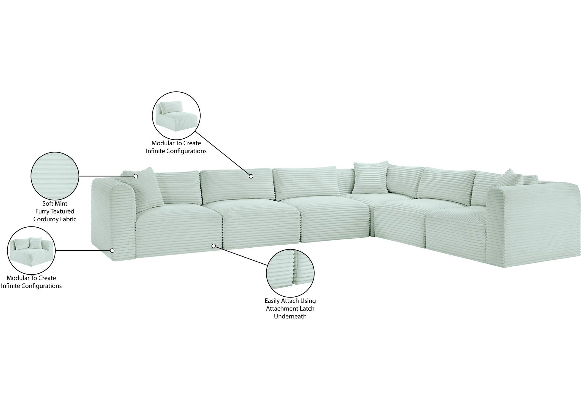 Shaggy Mint Corduroy Performance Fabric Modular Sectional