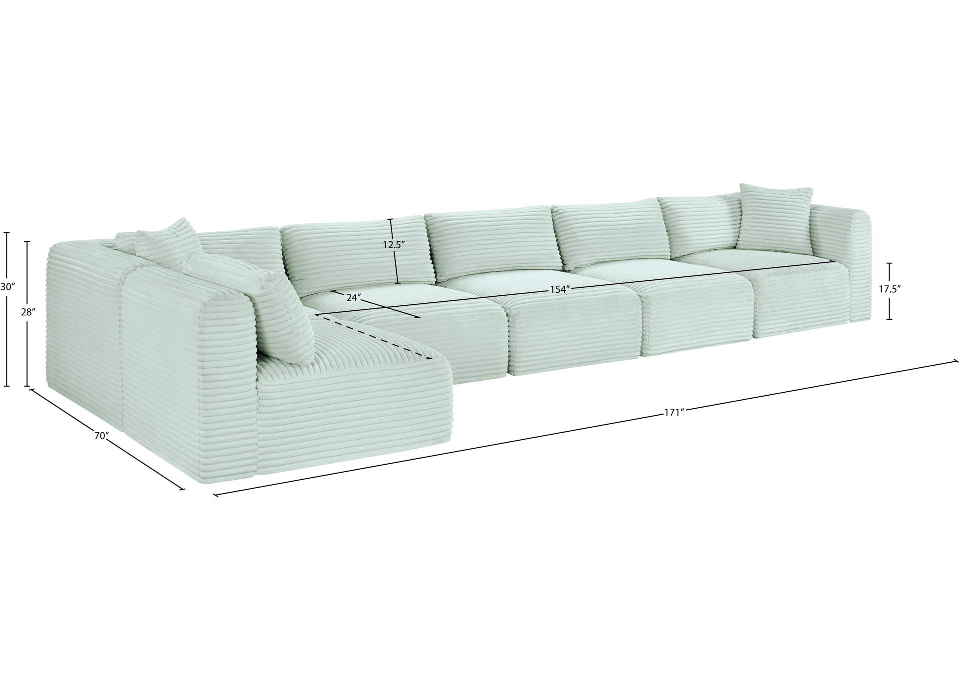 Shaggy Mint Corduroy Performance Fabric Modular Sectional image 13