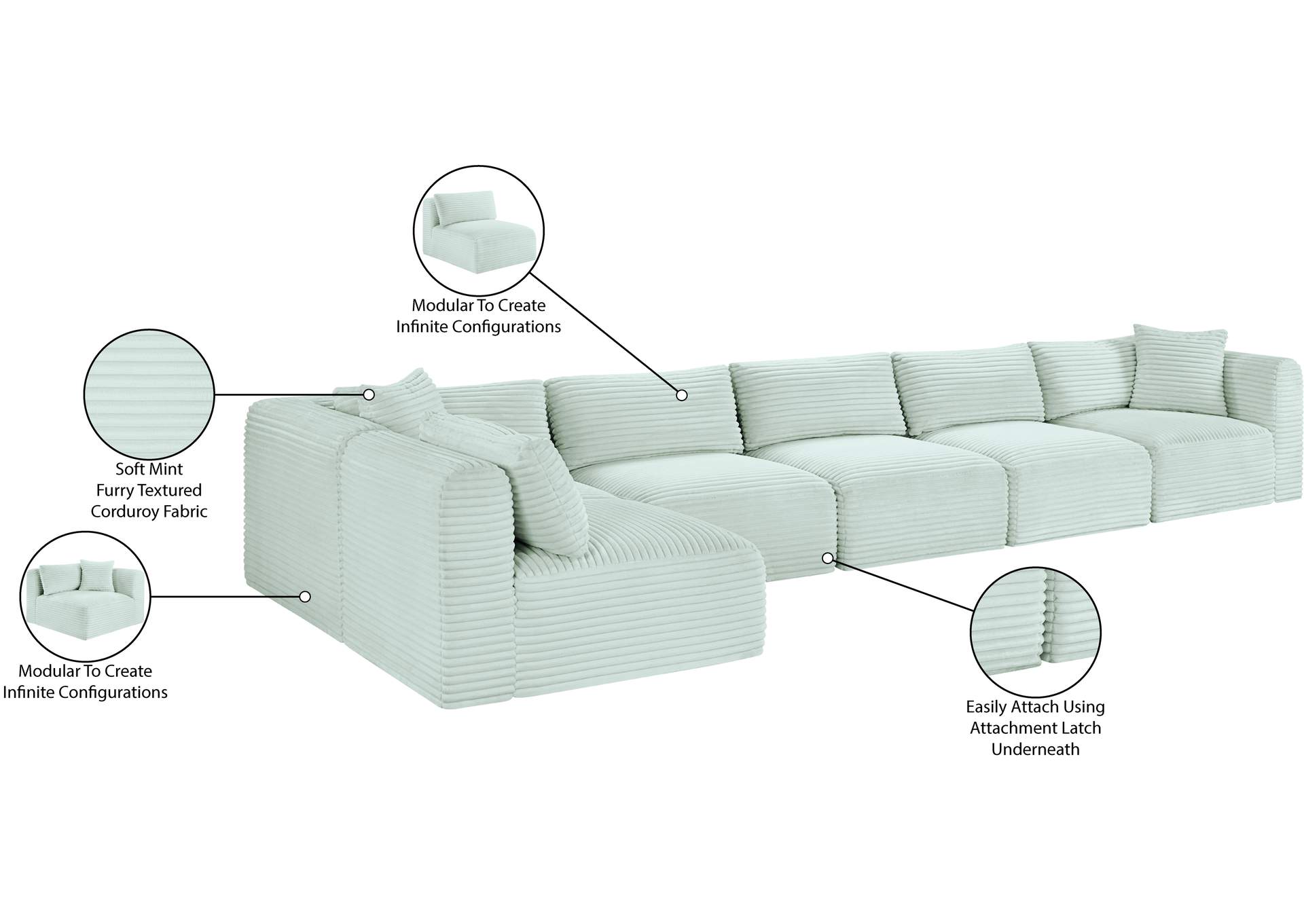 Shaggy Mint Corduroy Performance Fabric Modular Sectional image 14