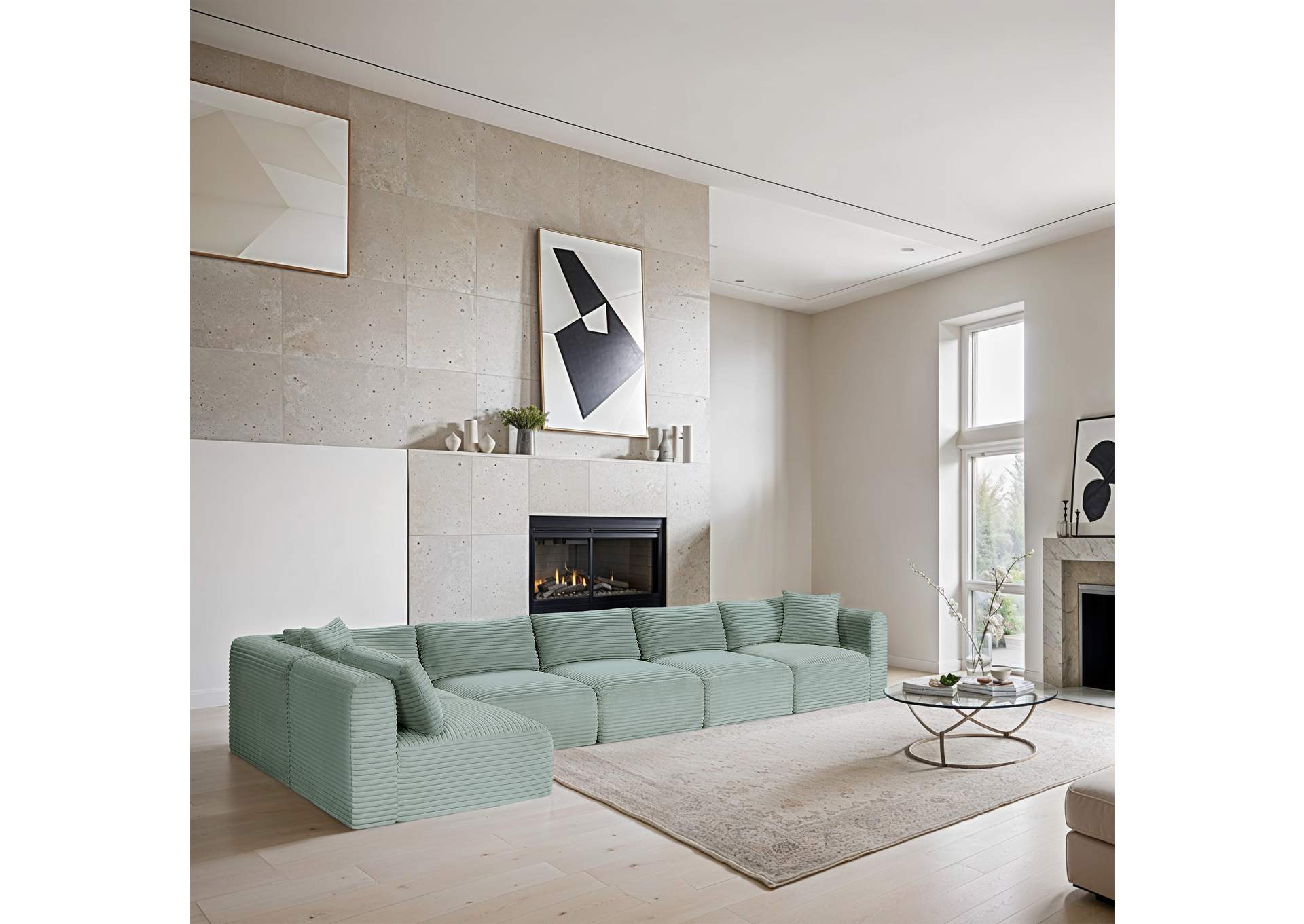 Shaggy Mint Corduroy Performance Fabric Modular Sectional image 3