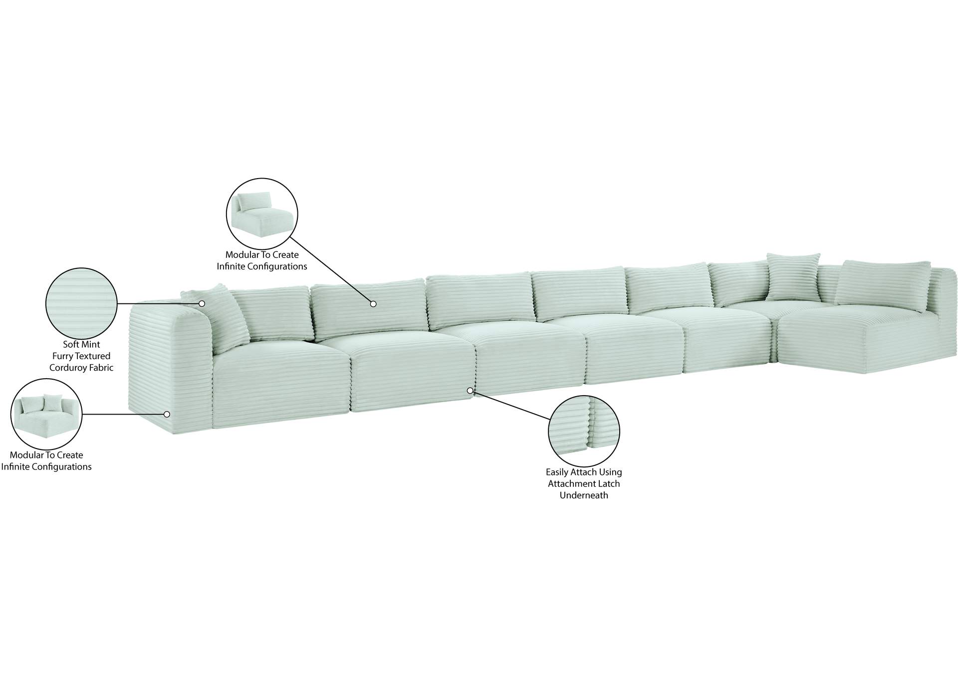Shaggy Mint Corduroy Performance Fabric Modular Sectional image 15