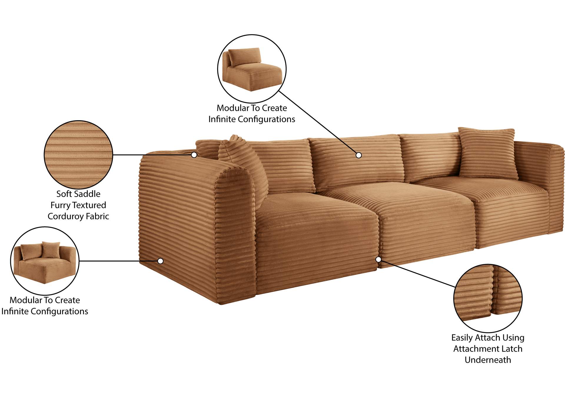 Shaggy Saddle Corduroy Performance Fabric Modular Sofa