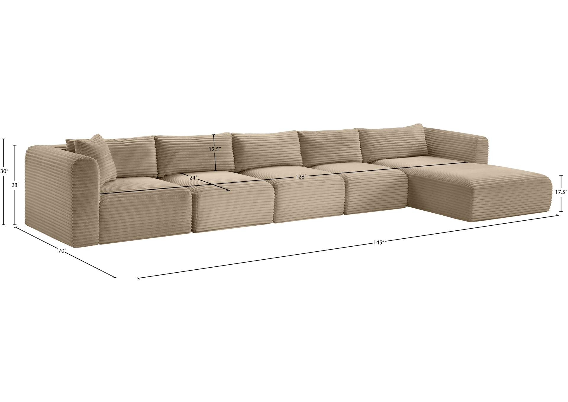 Shaggy Taupe Corduroy Performance Fabric Modular Sectional