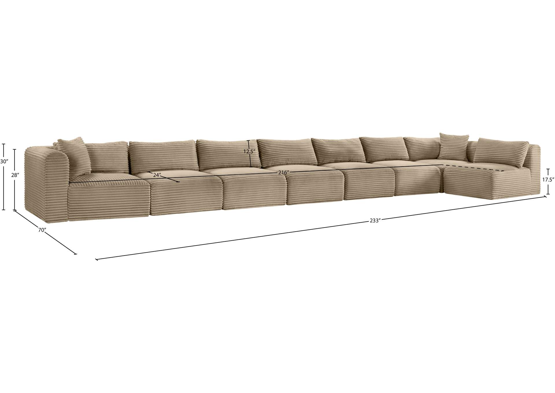Shaggy Taupe Corduroy Performance Fabric Modular Sectional