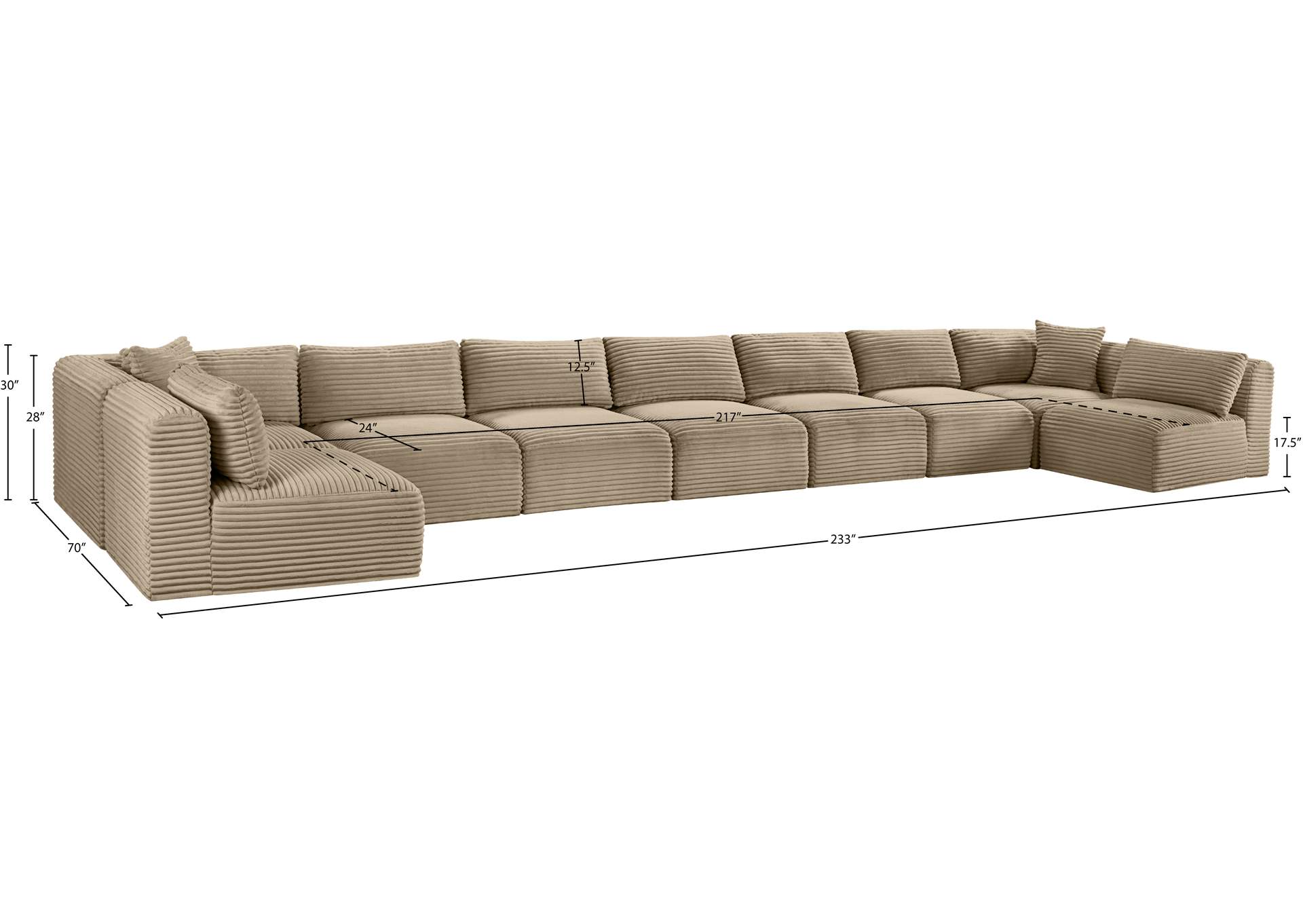 Shaggy Taupe Corduroy Performance Fabric Modular Sectional