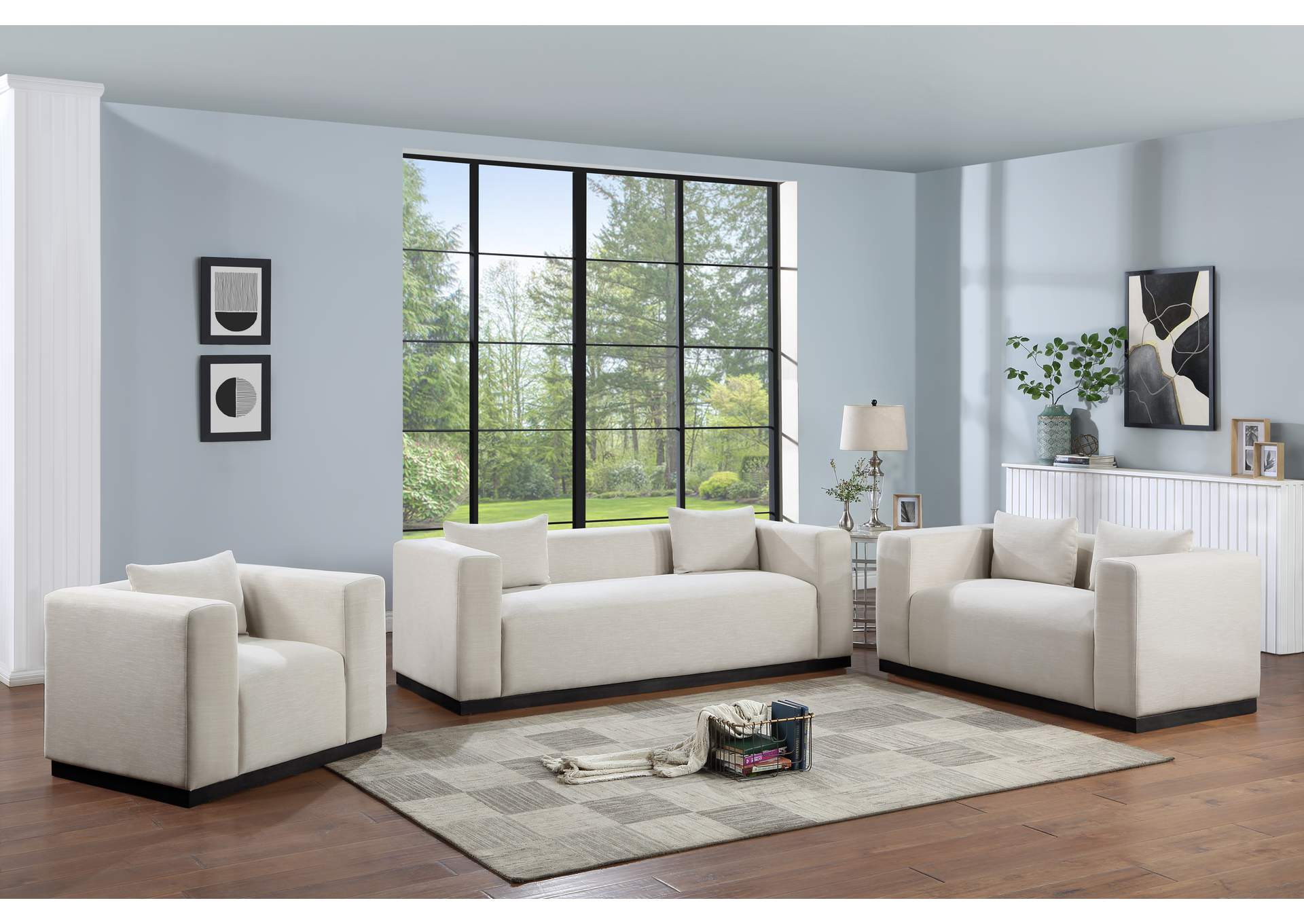 Alfie Beige Linen Textured Fabic Sofa