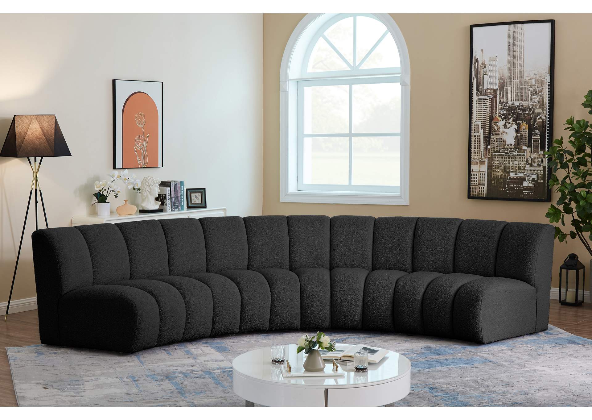 Infinity Black Boucle Fabric 4 Piece Modular Sectional