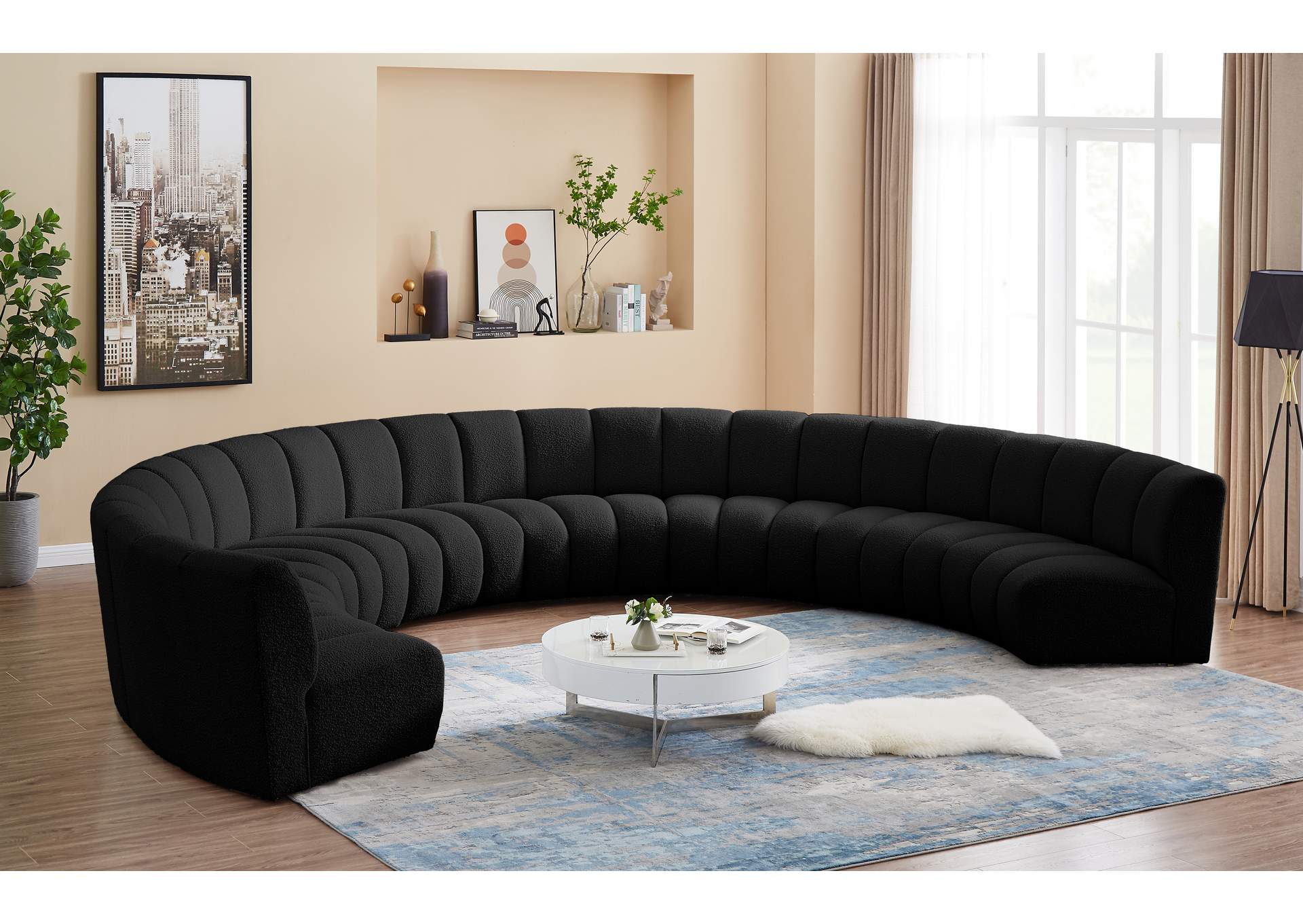 Infinity Black Boucle Fabric 8 Piece Modular Sectional