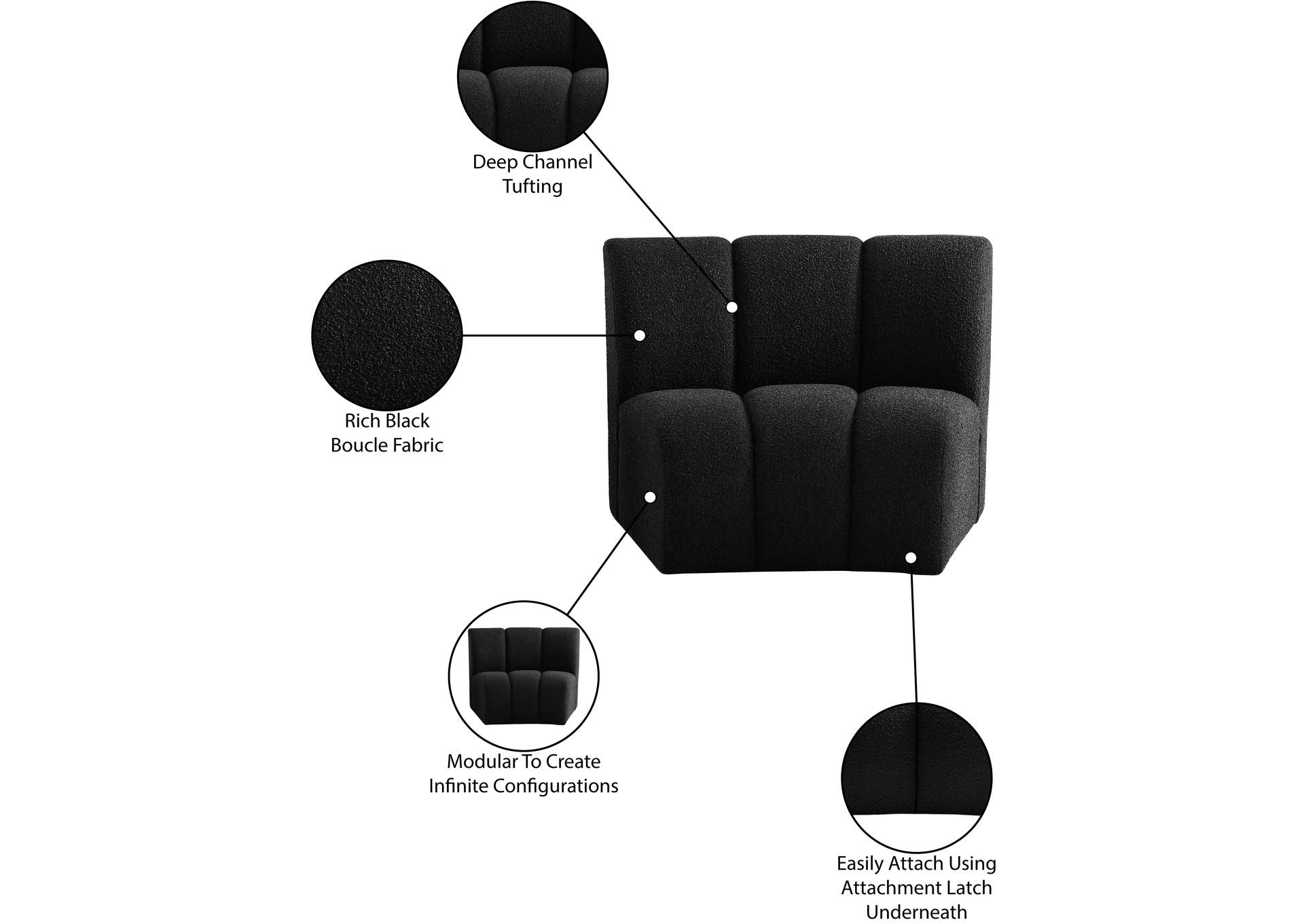 Infinity Black Boucle Fabric Modular Chair
