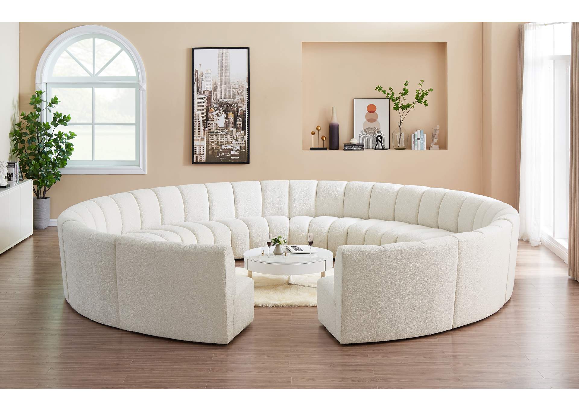 Infinity Cream Boucle Fabric 12 Piece Modular Sectional