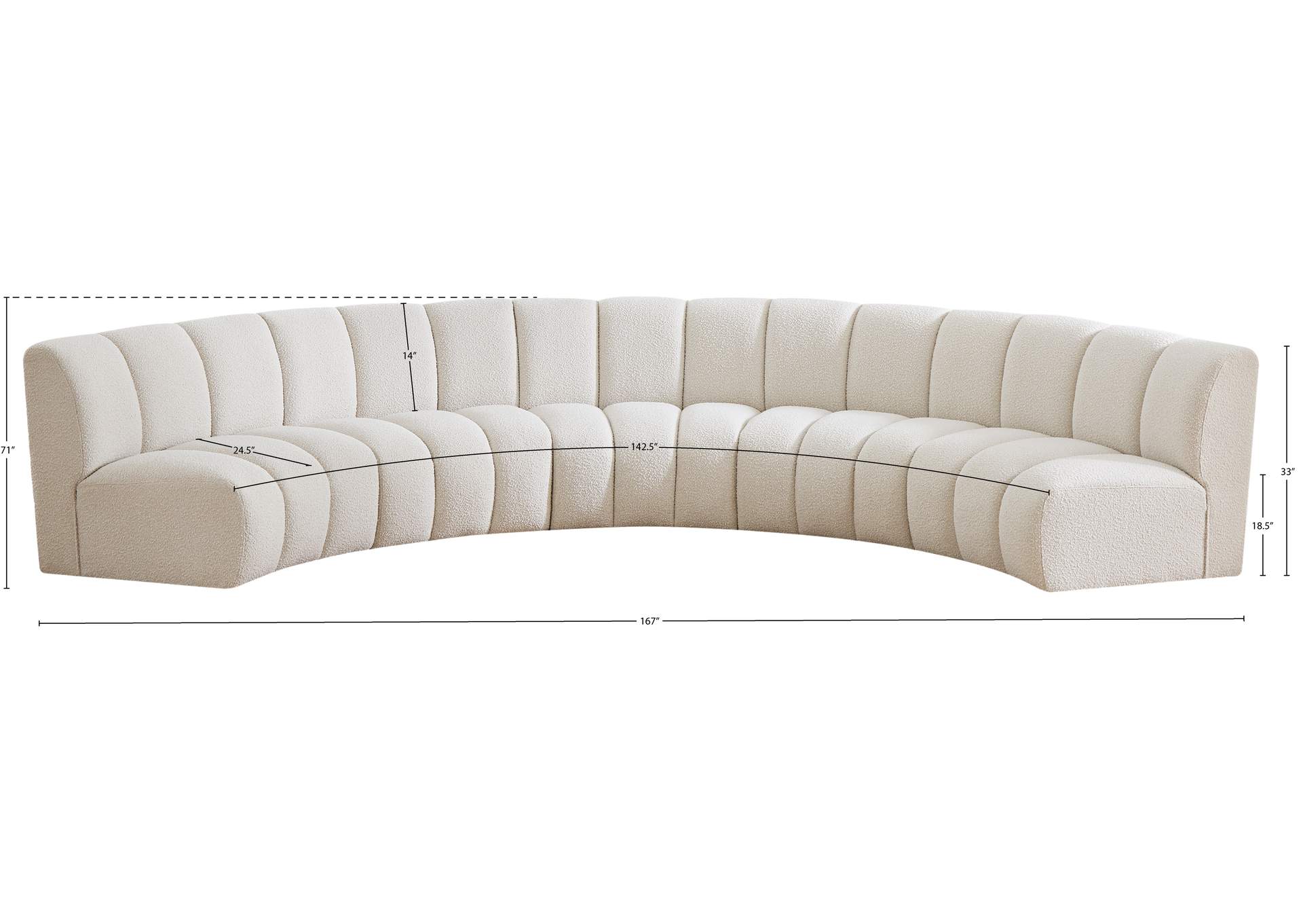 Infinity Cream Boucle Fabric 5 Piece Modular Sectional