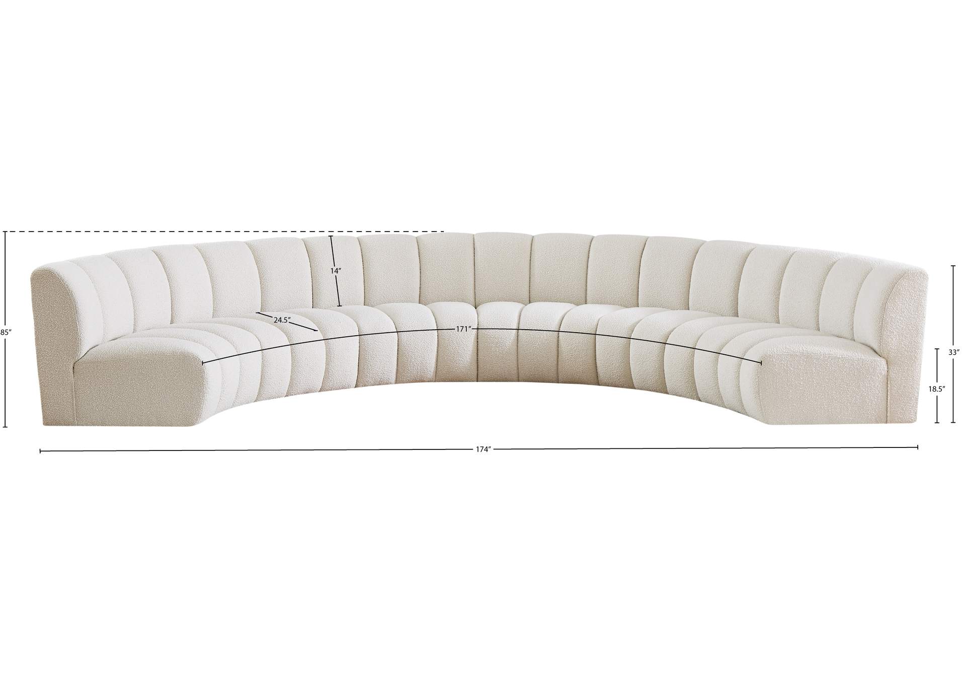 Infinity Cream Boucle Fabric 6 Piece . Modular Sectional