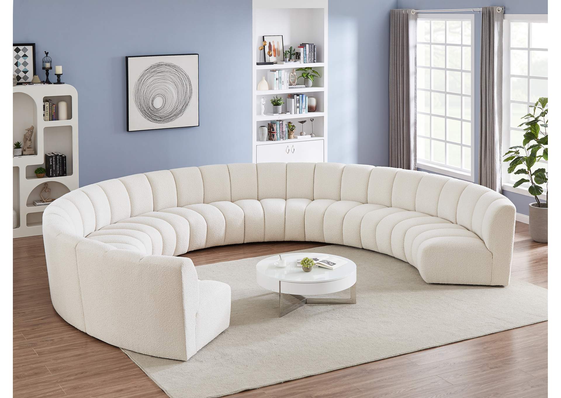 Infinity Cream Boucle Fabric 9 Piece Modular Sectional