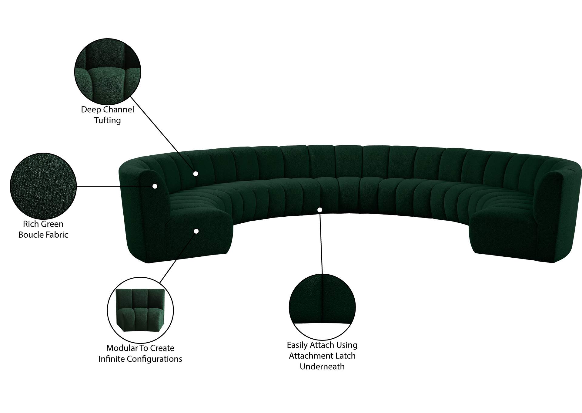 Infinity Green Boucle Fabric 9 Piece Modular Sectional